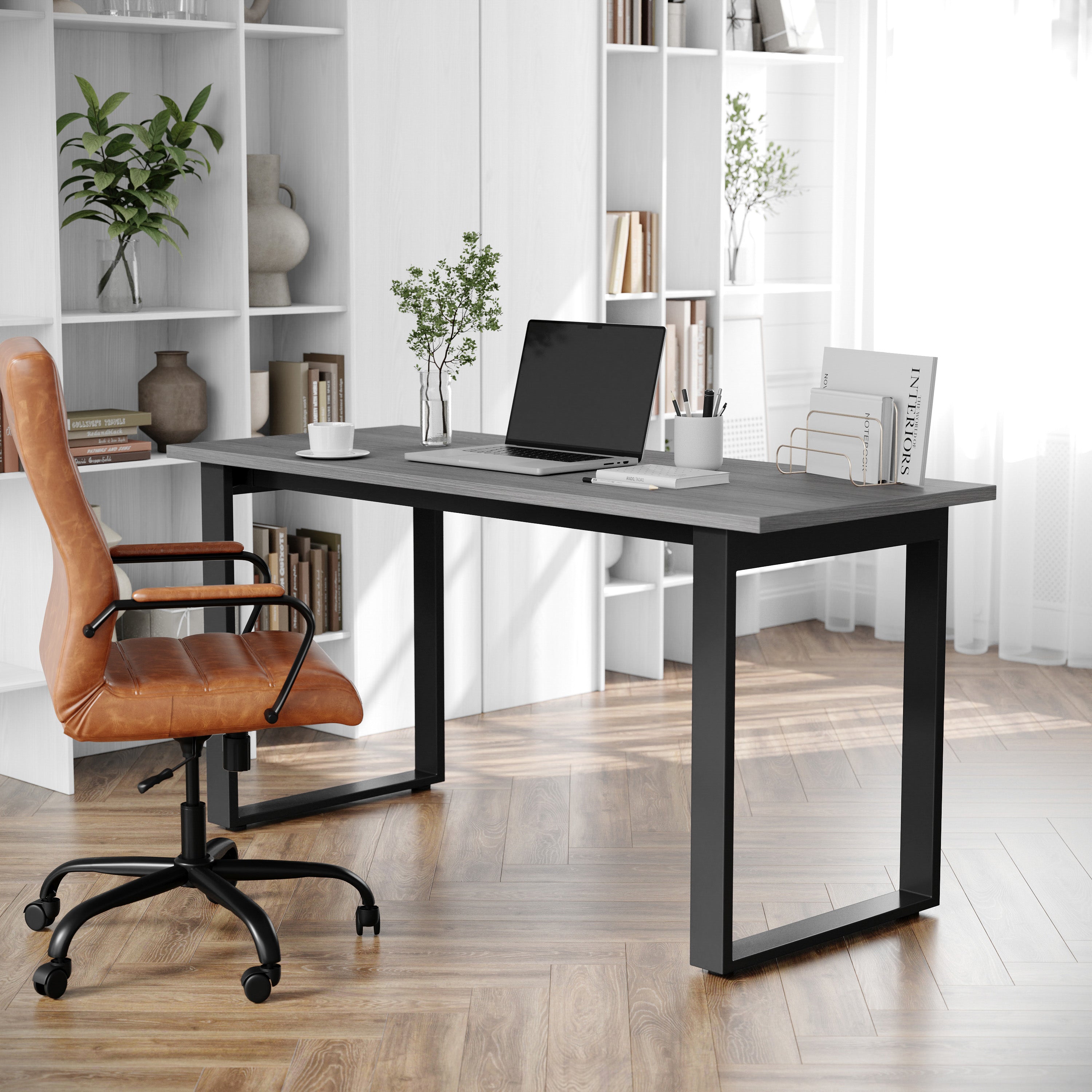 Redmond Commercial 60x24 Conference Table with 1" Thick Double Sided Laminate Table Top with PVC Edging and Heavy Duty U-Frame Steel Base, Gray Oak
