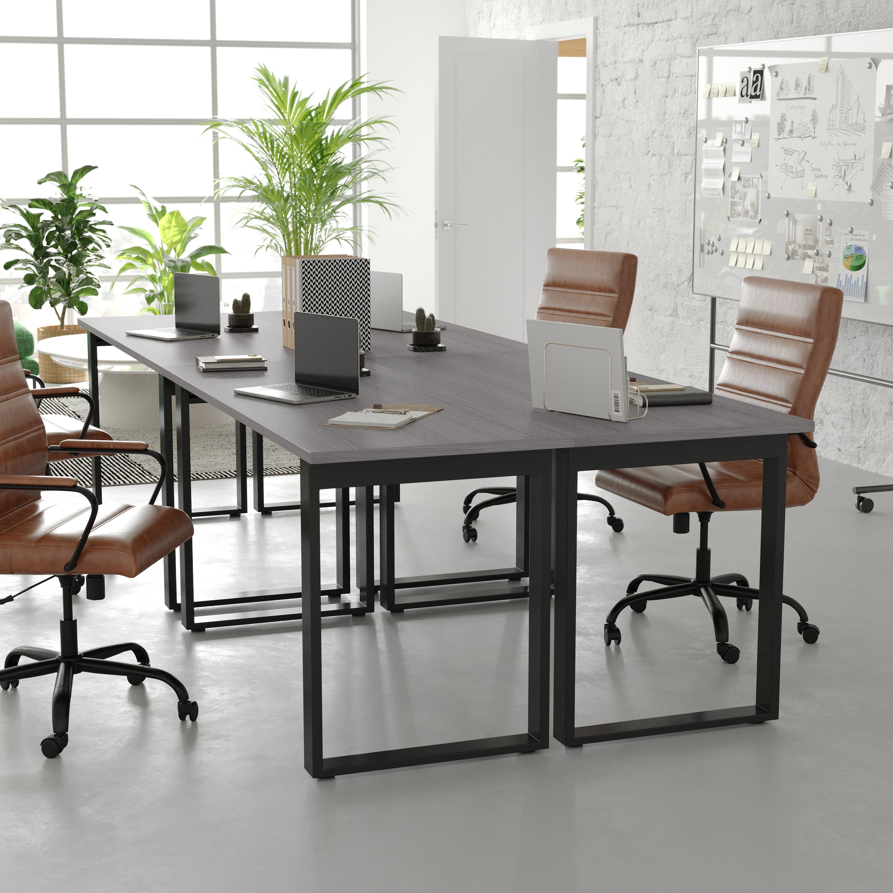 Redmond Commercial 60x24 Conference Table with 1" Thick Double Sided Laminate Table Top with PVC Edging and Heavy Duty U-Frame Steel Base, Gray Oak