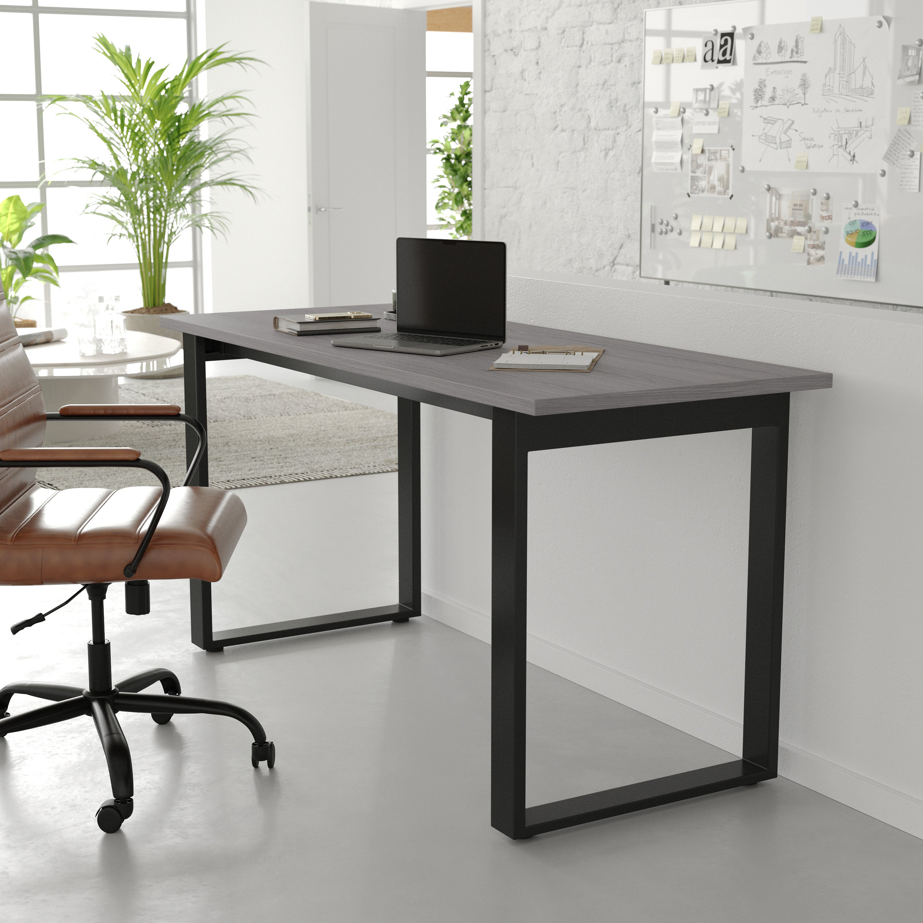 Redmond Commercial 60x24 Conference Table with 1" Thick Double Sided Laminate Table Top with PVC Edging and Heavy Duty U-Frame Steel Base, Gray Oak