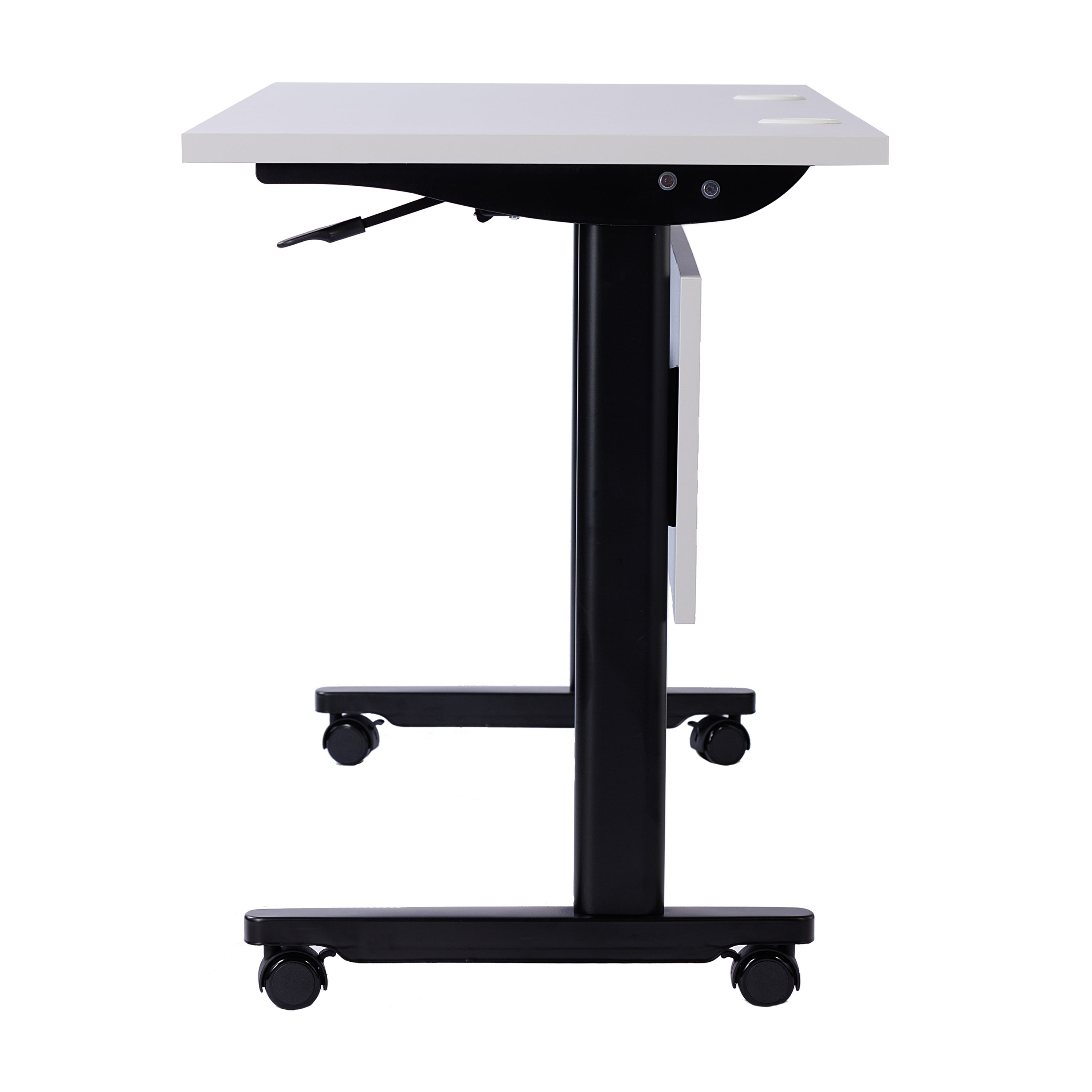 Palmer Commercial Grade 60" x 24" Heavy-Duty Nesting Flip Training Table with T-Legs, Modesty Panel, 1" Thick Gray Tabletop, and Black Steel Frame