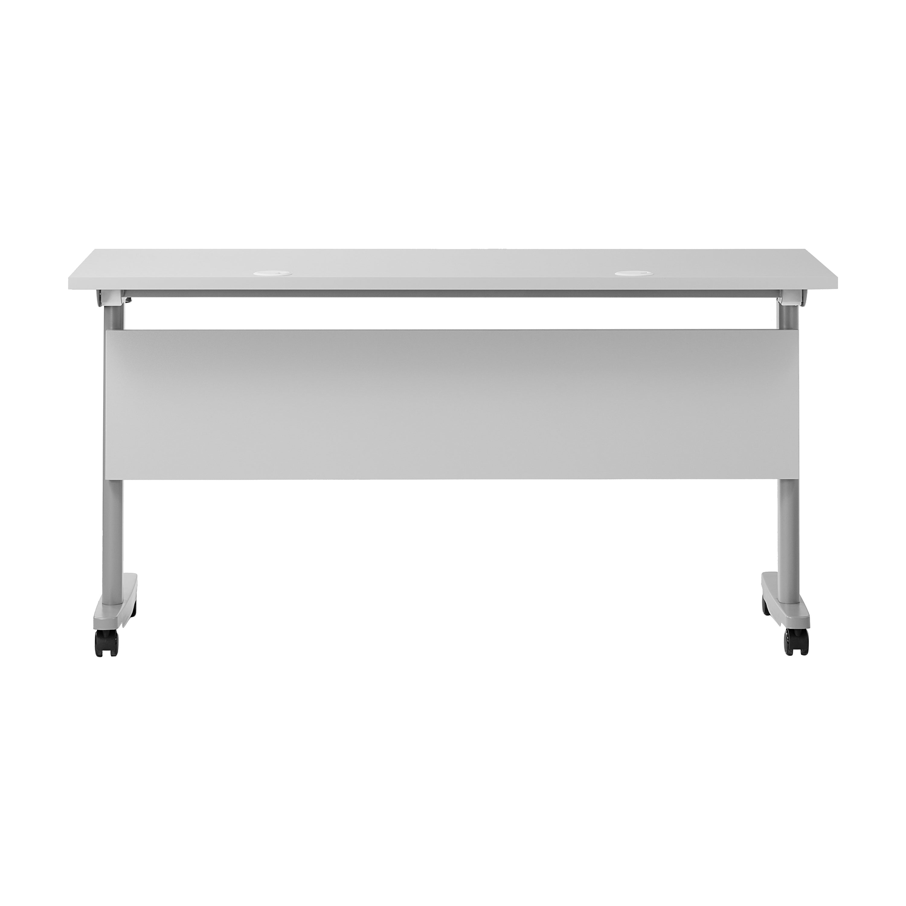 Palmer Commercial Grade 60" x 24" Heavy-Duty Nesting Flip Training Table with T-Legs, Modesty Panel, 1" Thick Gray Tabletop, and Gray Steel Frame