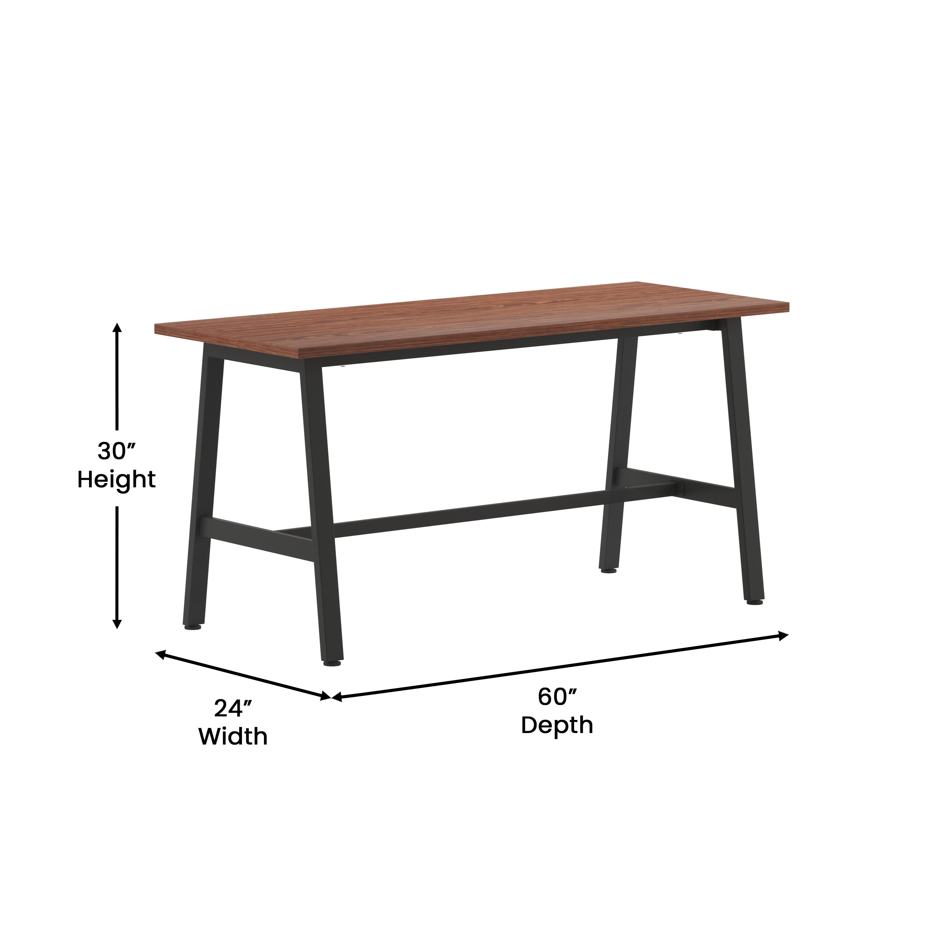 Redmond Commercial 60x24 Conference Table with 1" Thick Double Sided Laminate Table Top with PVC Edging and Heavy Duty A-Frame Steel Base, Walnut