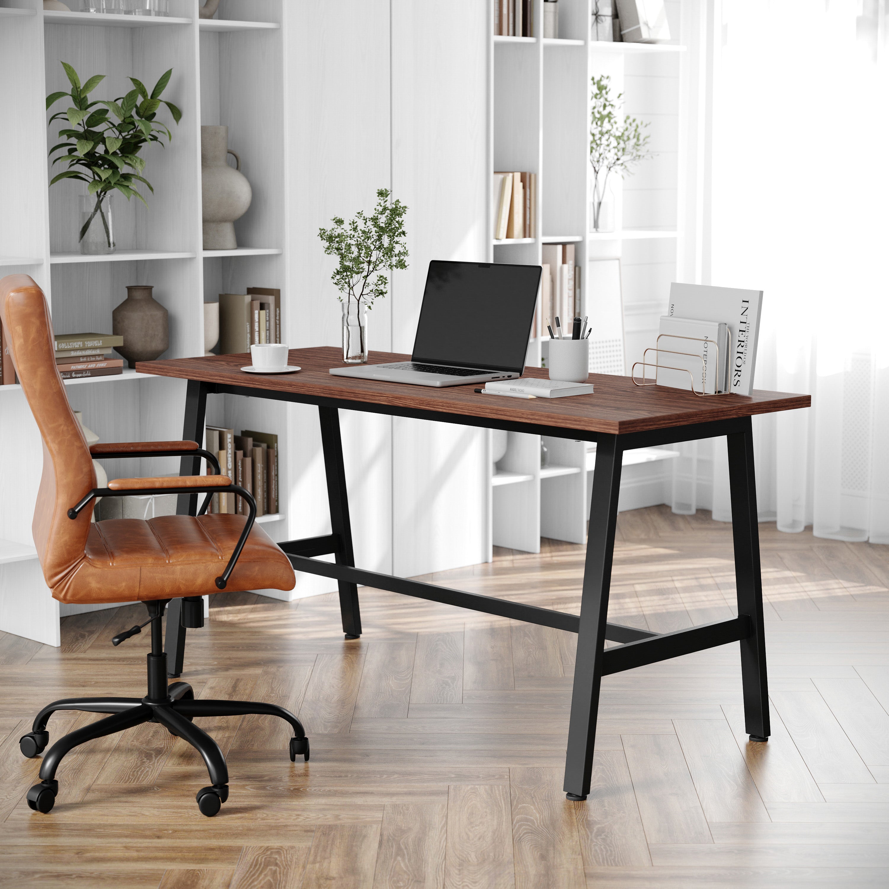 Redmond Commercial 60x24 Conference Table with 1" Thick Double Sided Laminate Table Top with PVC Edging and Heavy Duty A-Frame Steel Base, Walnut