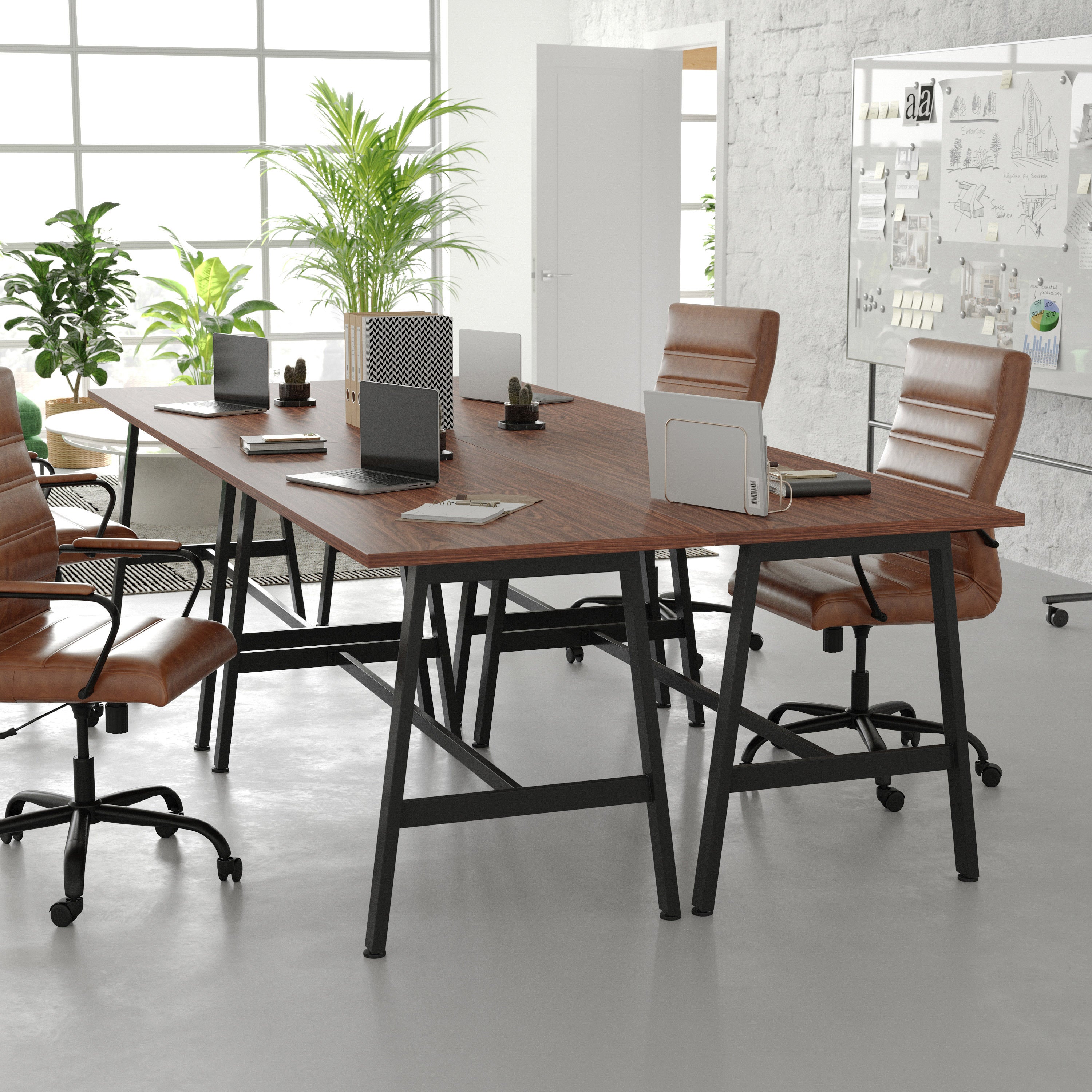 Redmond Commercial 60x24 Conference Table with 1" Thick Double Sided Laminate Table Top with PVC Edging and Heavy Duty A-Frame Steel Base, Walnut