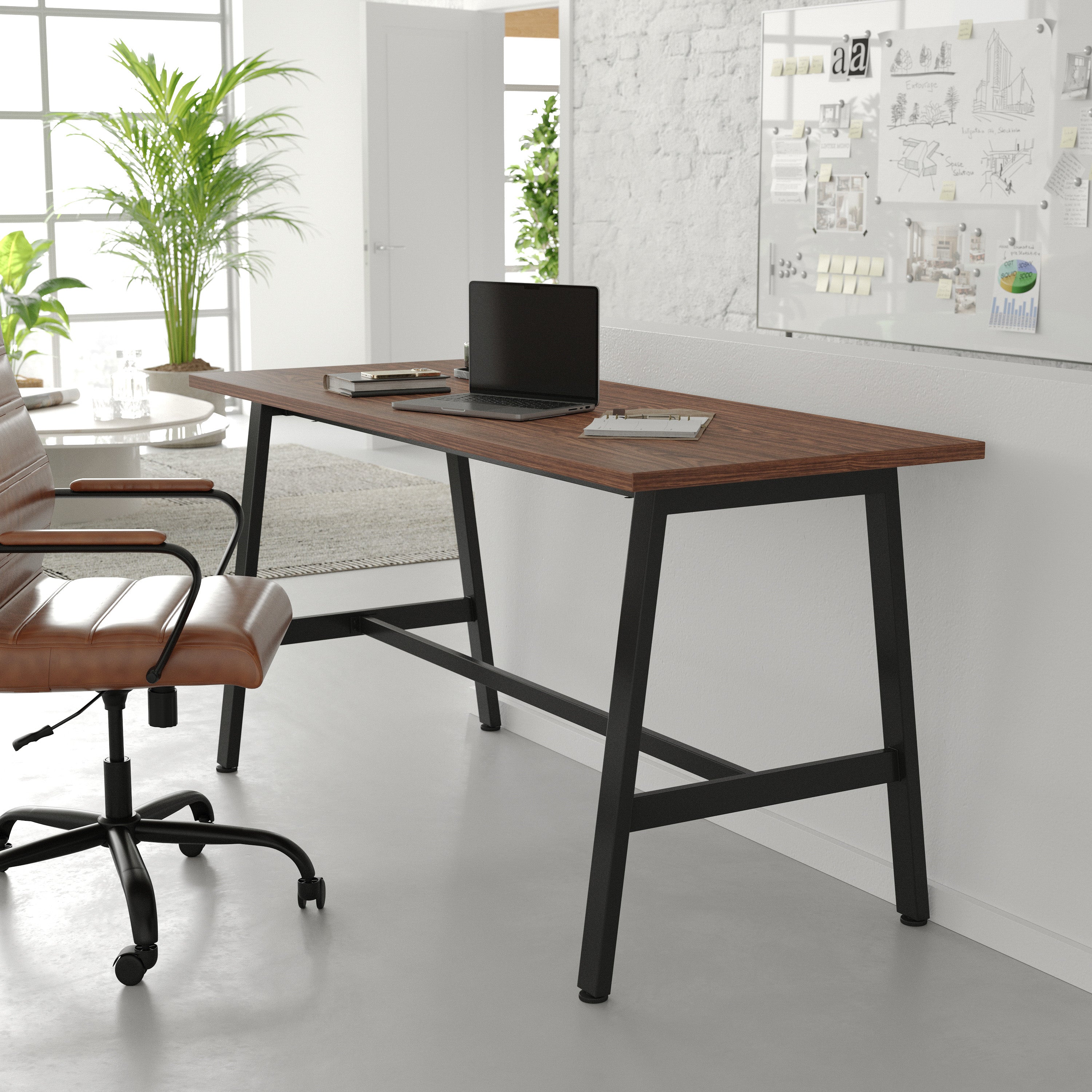 Redmond Commercial 60x24 Conference Table with 1" Thick Double Sided Laminate Table Top with PVC Edging and Heavy Duty A-Frame Steel Base, Walnut