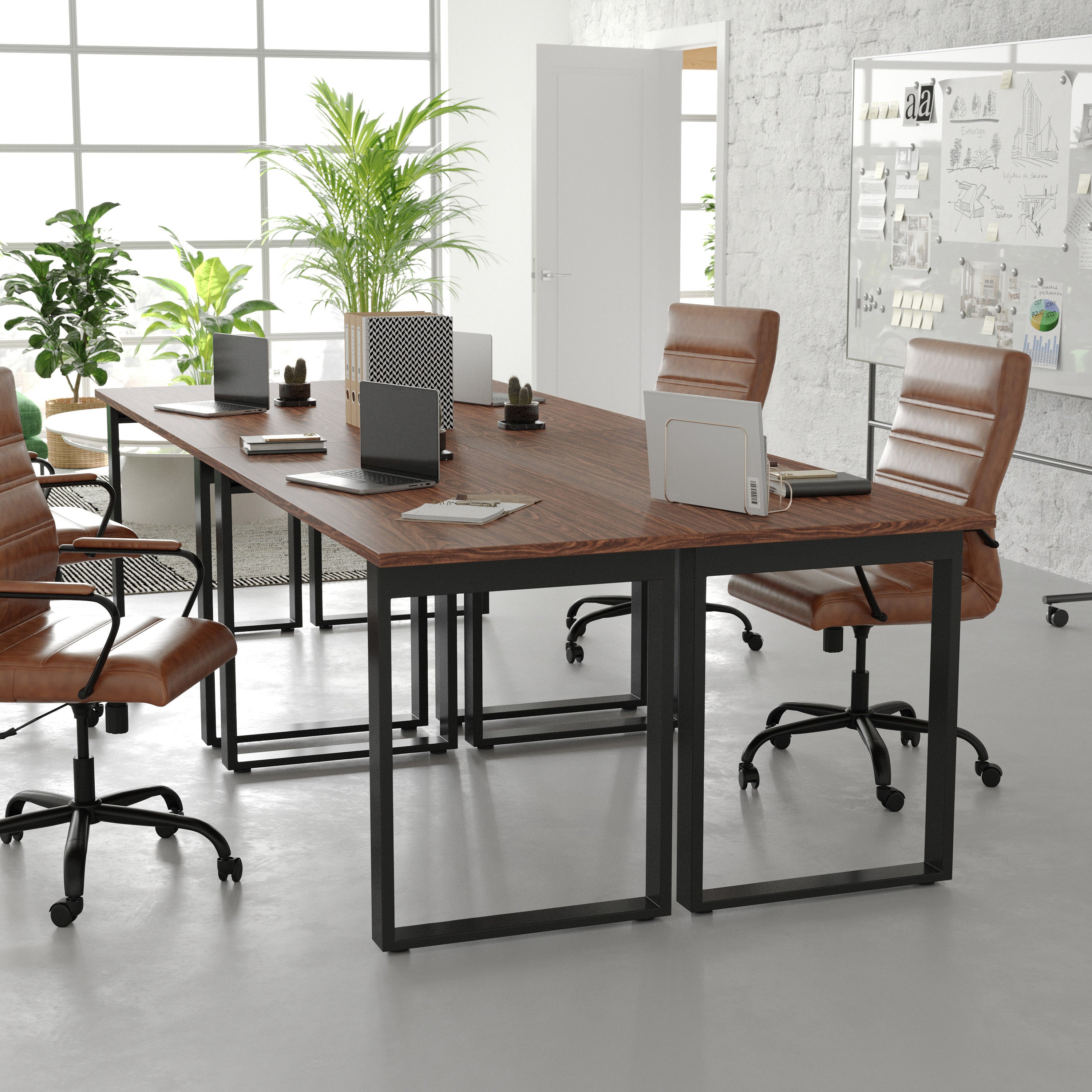 Redmond Commercial 60x24 Conference Table with 1" Thick Double Sided Laminate Table Top with PVC Edging and Heavy Duty U-Frame Steel Base, Walnut