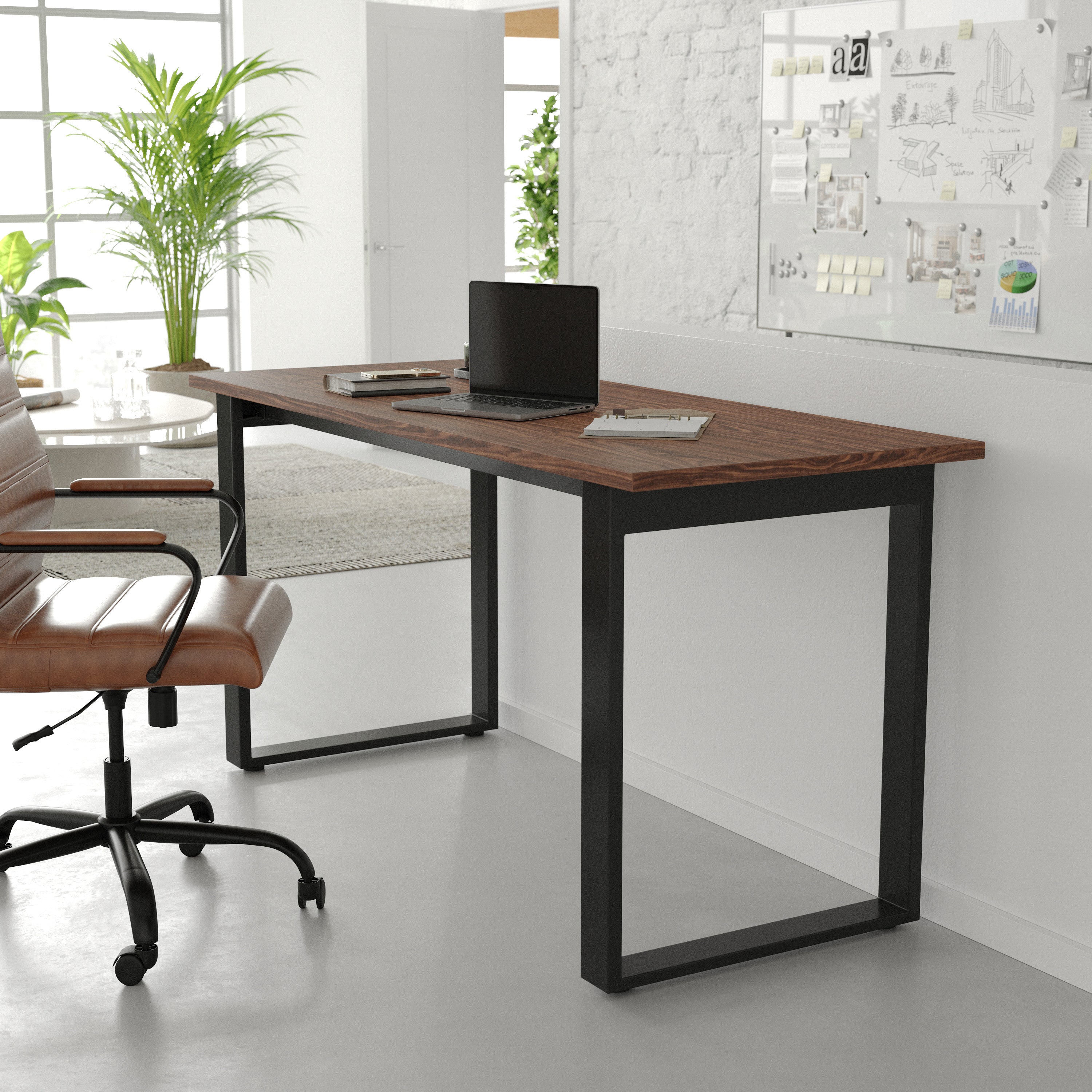 Redmond Commercial 60x24 Conference Table with 1" Thick Double Sided Laminate Table Top with PVC Edging and Heavy Duty U-Frame Steel Base, Walnut