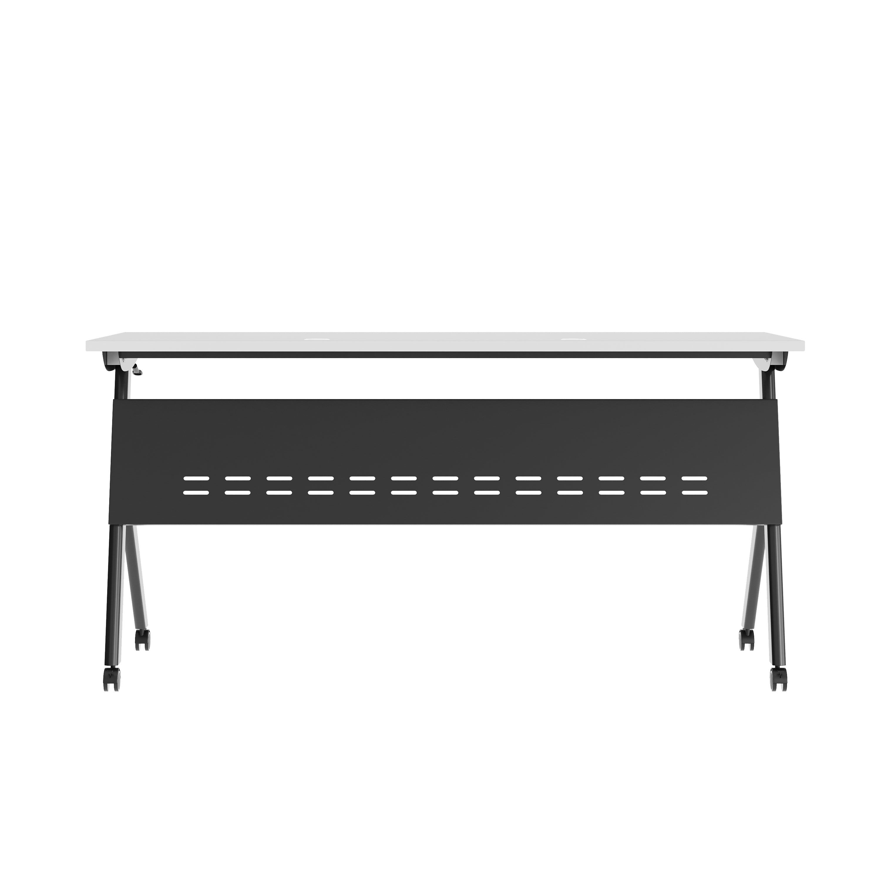Davis Commercial Grade 60" x 24" Heavy-Duty Nesting Flip Training Table with Y-Legs, Modesty Panel, 1" Thick Gray Tabletop, and Black Steel Frame