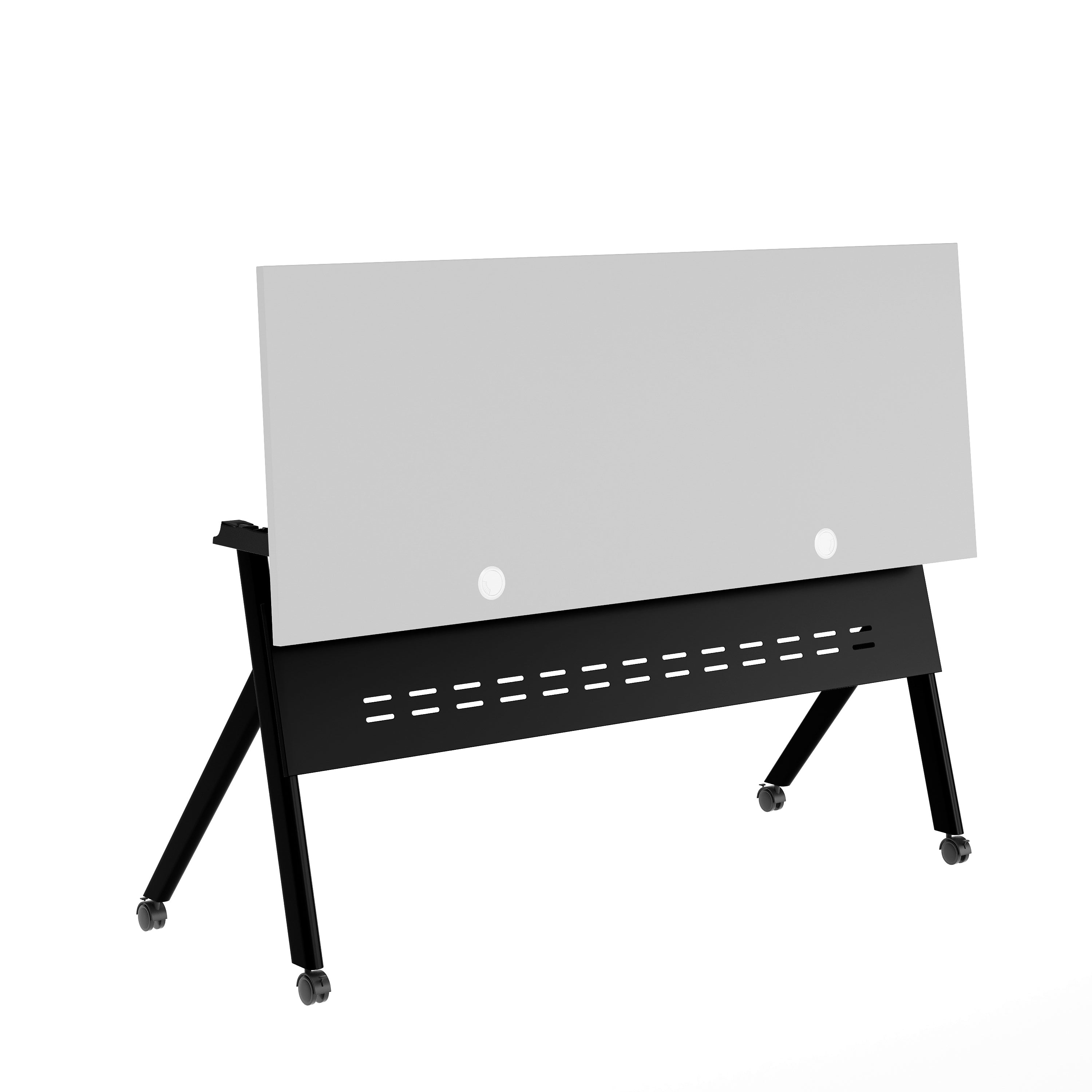 Davis Commercial Grade 60" x 24" Heavy-Duty Nesting Flip Training Table with Y-Legs, Modesty Panel, 1" Thick Gray Tabletop, and Black Steel Frame
