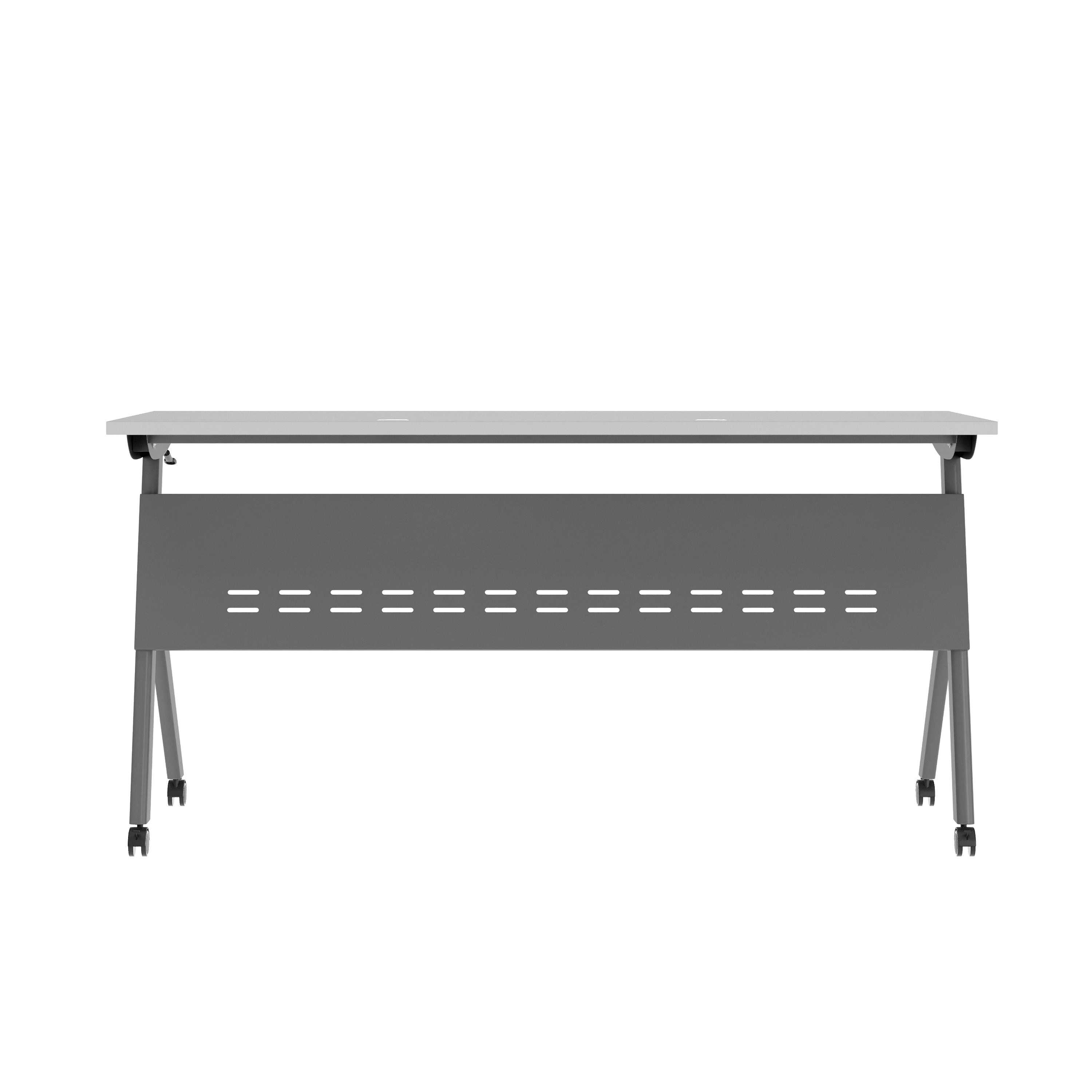 Davis Commercial Grade 60" x 24" Heavy-Duty Nesting Flip Training Table with Y-Legs, Modesty Panel, 1" Thick Gray Tabletop, and Gray Steel Frame