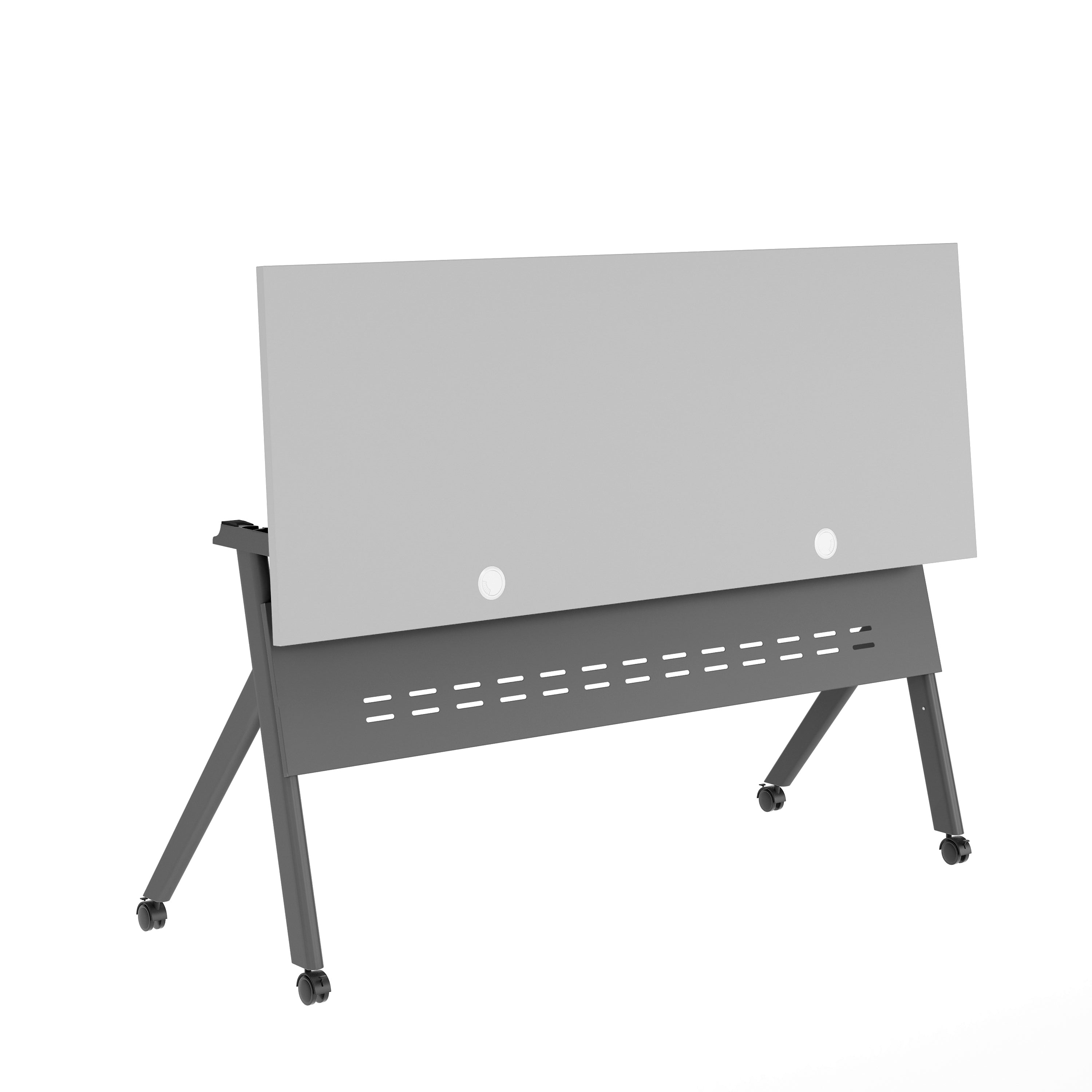 Davis Commercial Grade 60" x 24" Heavy-Duty Nesting Flip Training Table with Y-Legs, Modesty Panel, 1" Thick Gray Tabletop, and Gray Steel Frame