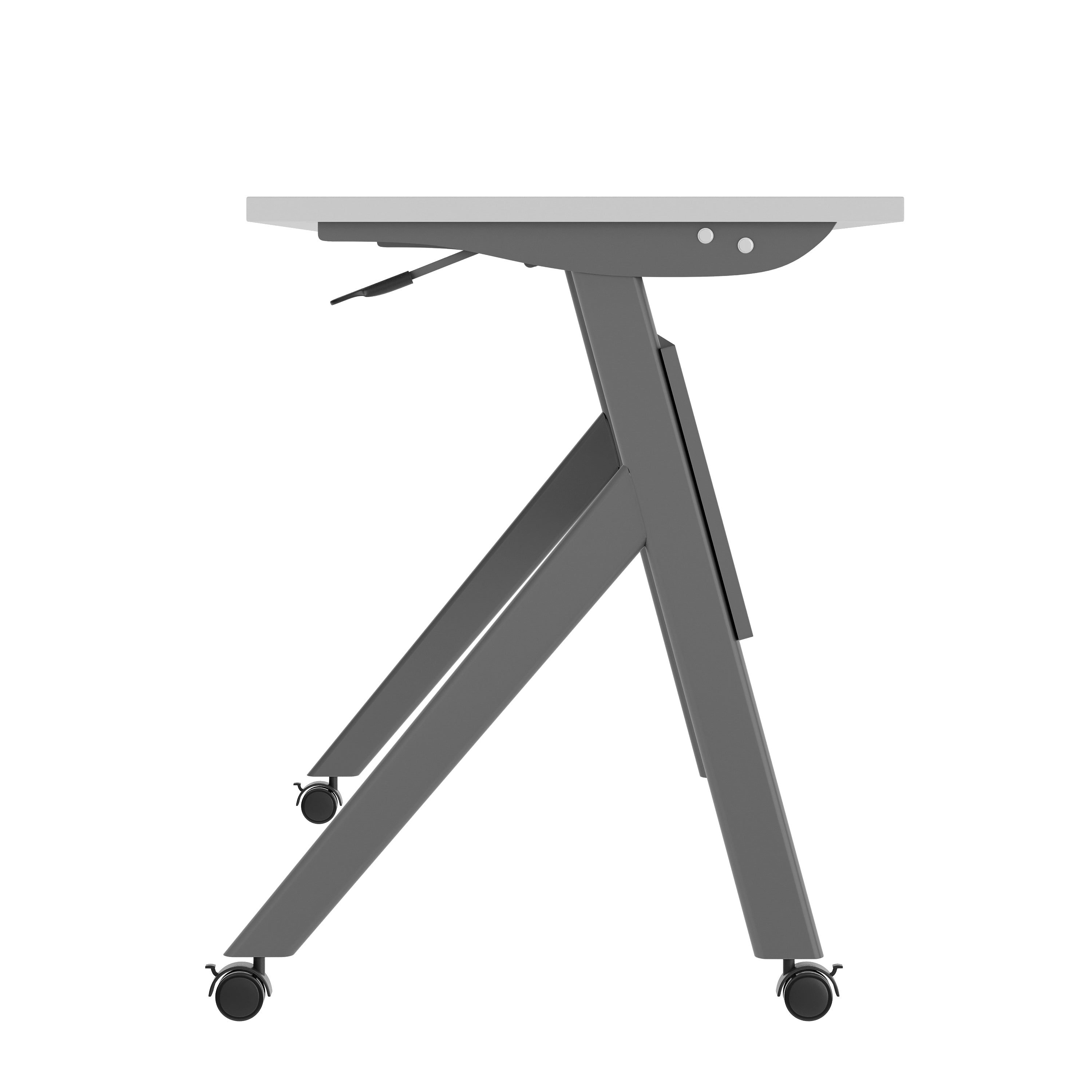Davis Commercial Grade 60" x 24" Heavy-Duty Nesting Flip Training Table with Y-Legs, Modesty Panel, 1" Thick Gray Tabletop, and Gray Steel Frame