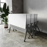 Davis Commercial Grade 60" x 24" Heavy-Duty Nesting Flip Training Table with Y-Legs, Modesty Panel, 1" Thick Gray Tabletop, and Gray Steel Frame