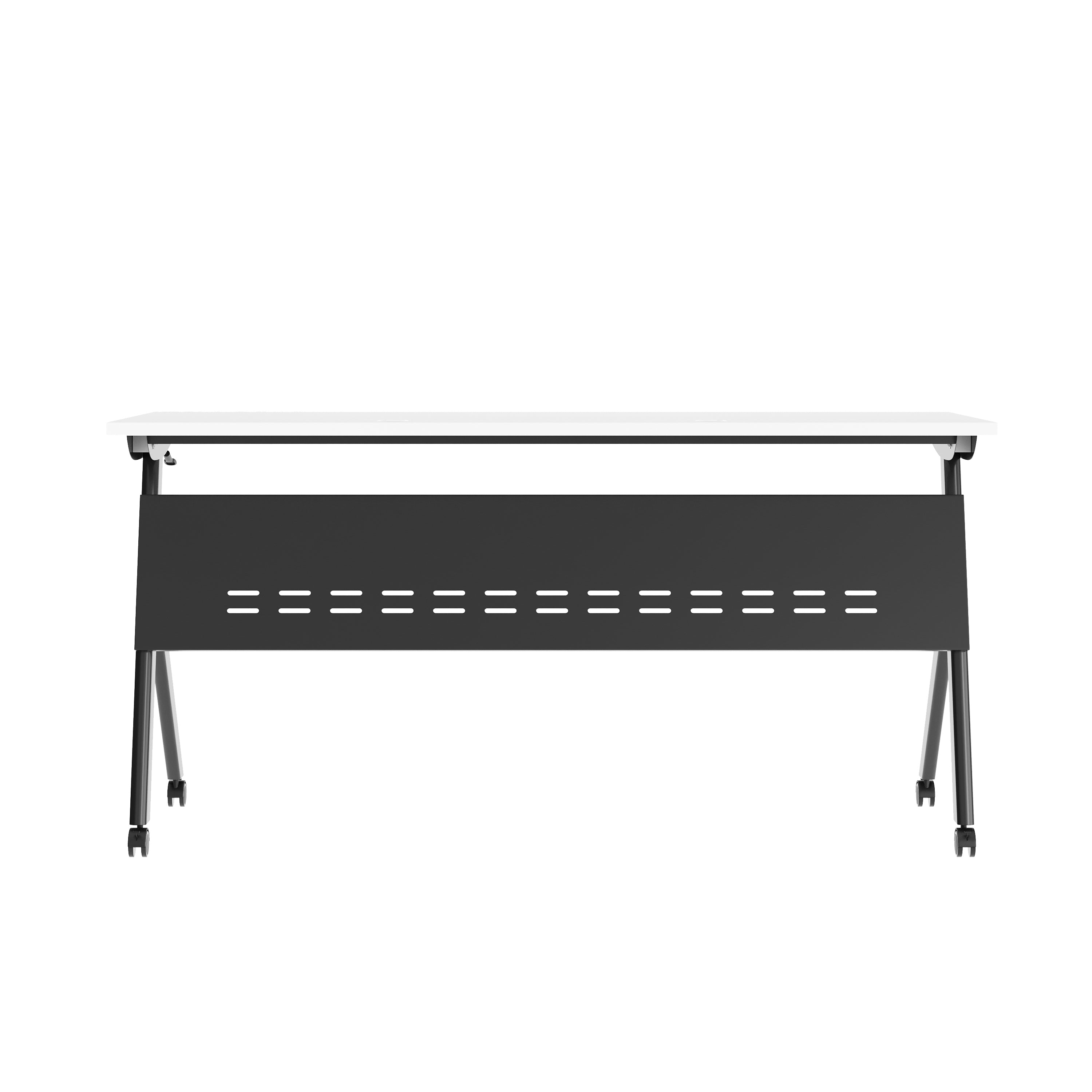 Davis Commercial Grade 60" x 24" Heavy-Duty Nesting Flip Training Table with Y-Legs, Modesty Panel, 1" Thick White Tabletop, and Black Steel Frame