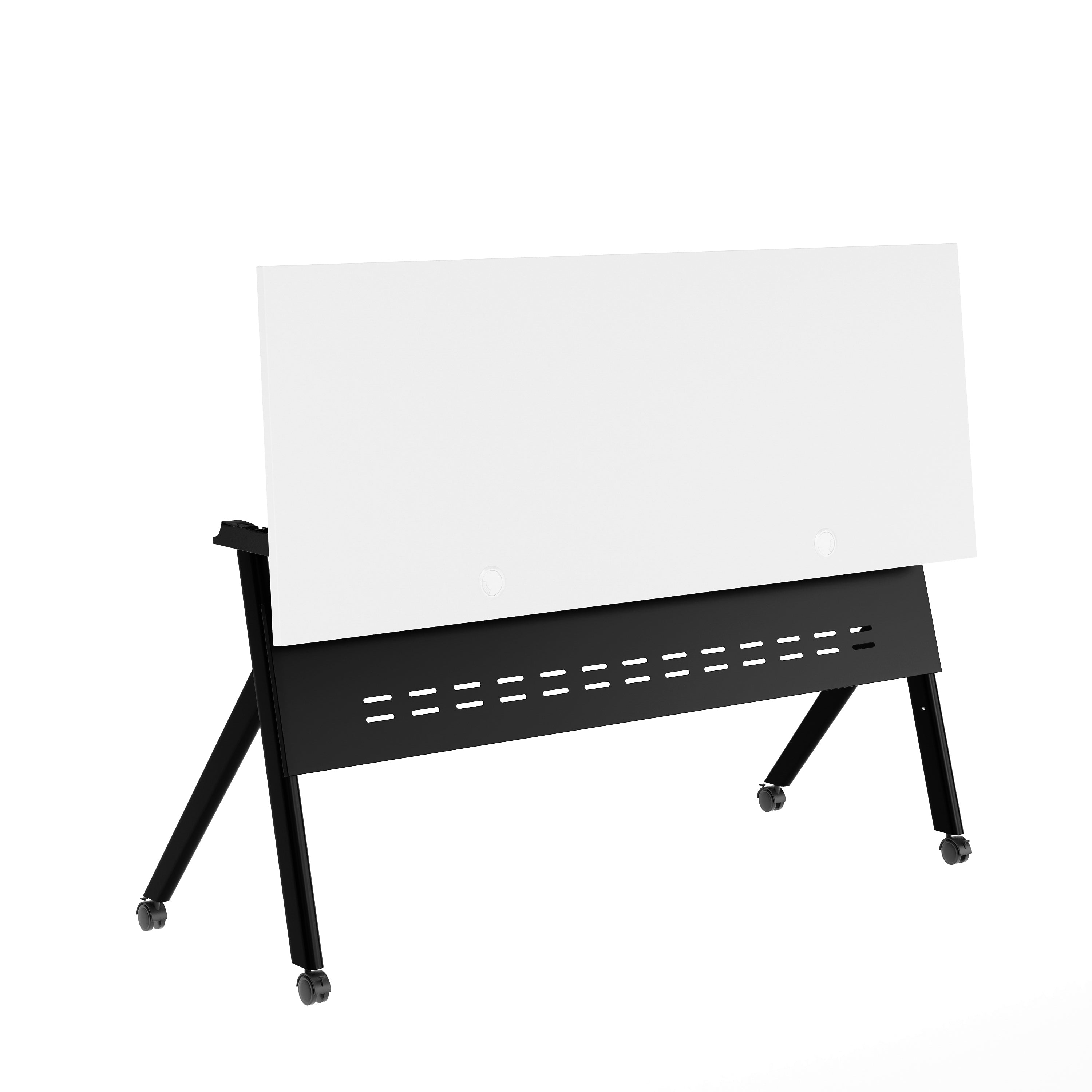Davis Commercial Grade 60" x 24" Heavy-Duty Nesting Flip Training Table with Y-Legs, Modesty Panel, 1" Thick White Tabletop, and Black Steel Frame