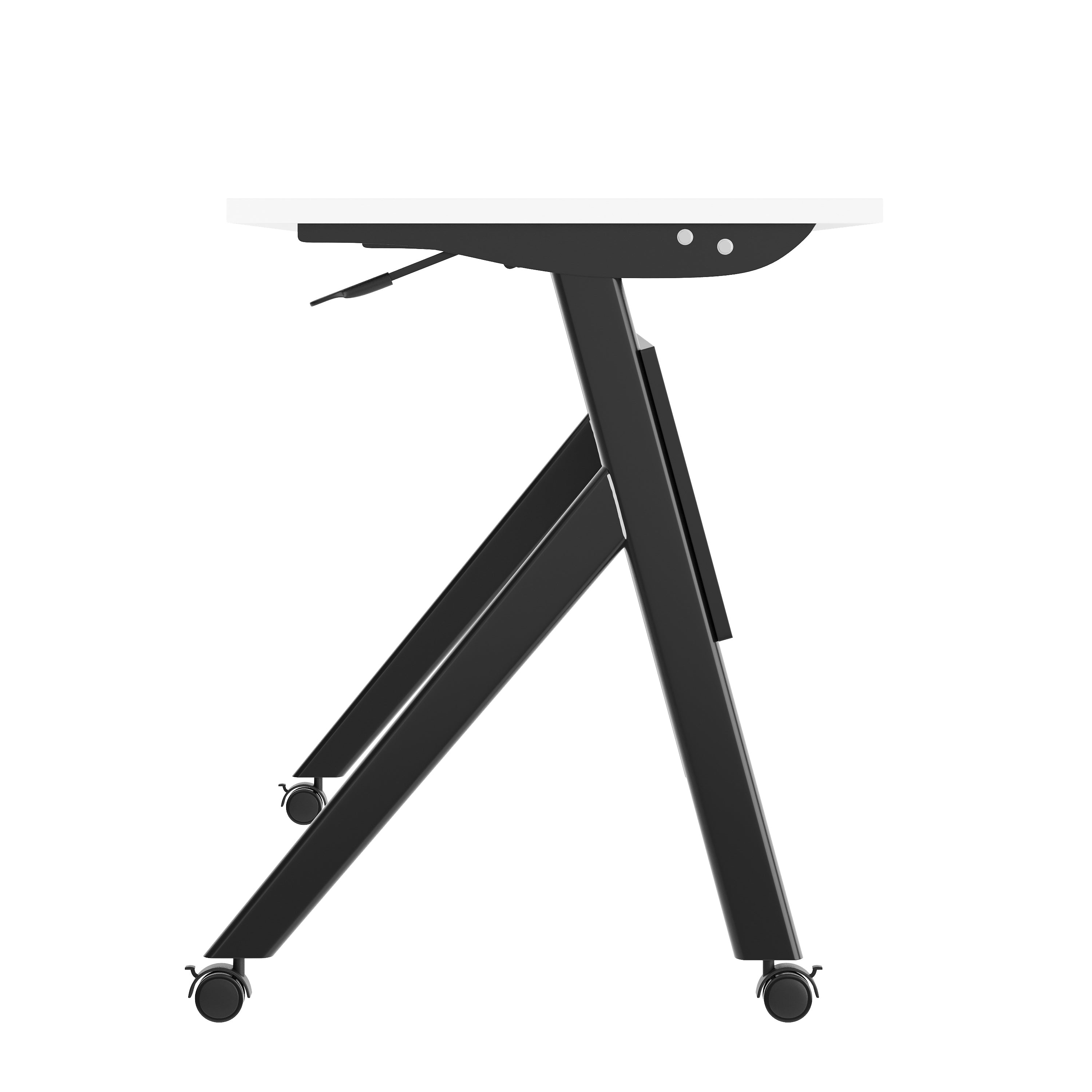 Davis Commercial Grade 60" x 24" Heavy-Duty Nesting Flip Training Table with Y-Legs, Modesty Panel, 1" Thick White Tabletop, and Black Steel Frame