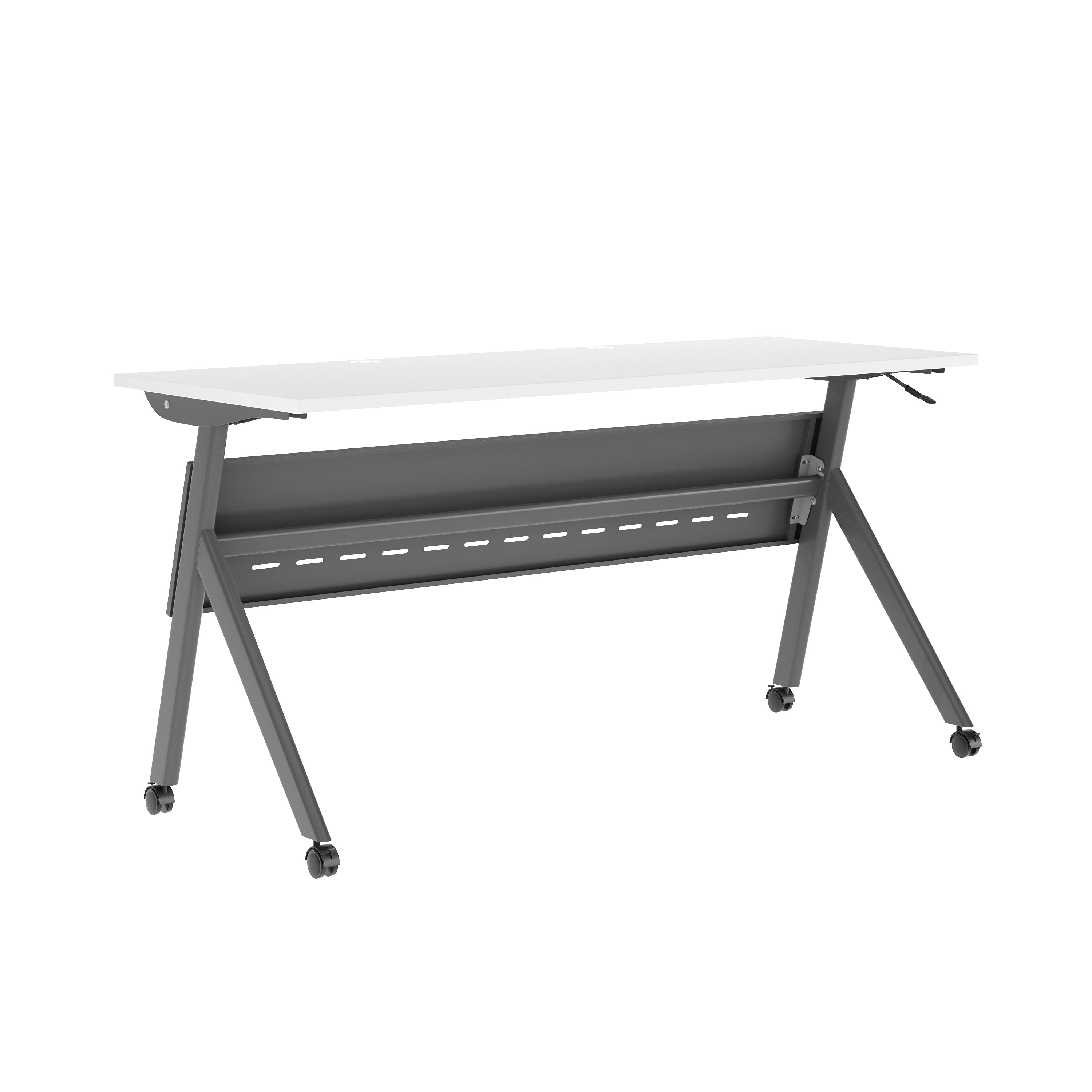 Davis Commercial Grade 60" x 24" Heavy-Duty Nesting Flip Training Table with Y-Legs, Modesty Panel, 1" Thick White Tabletop, and Gray Steel Frame