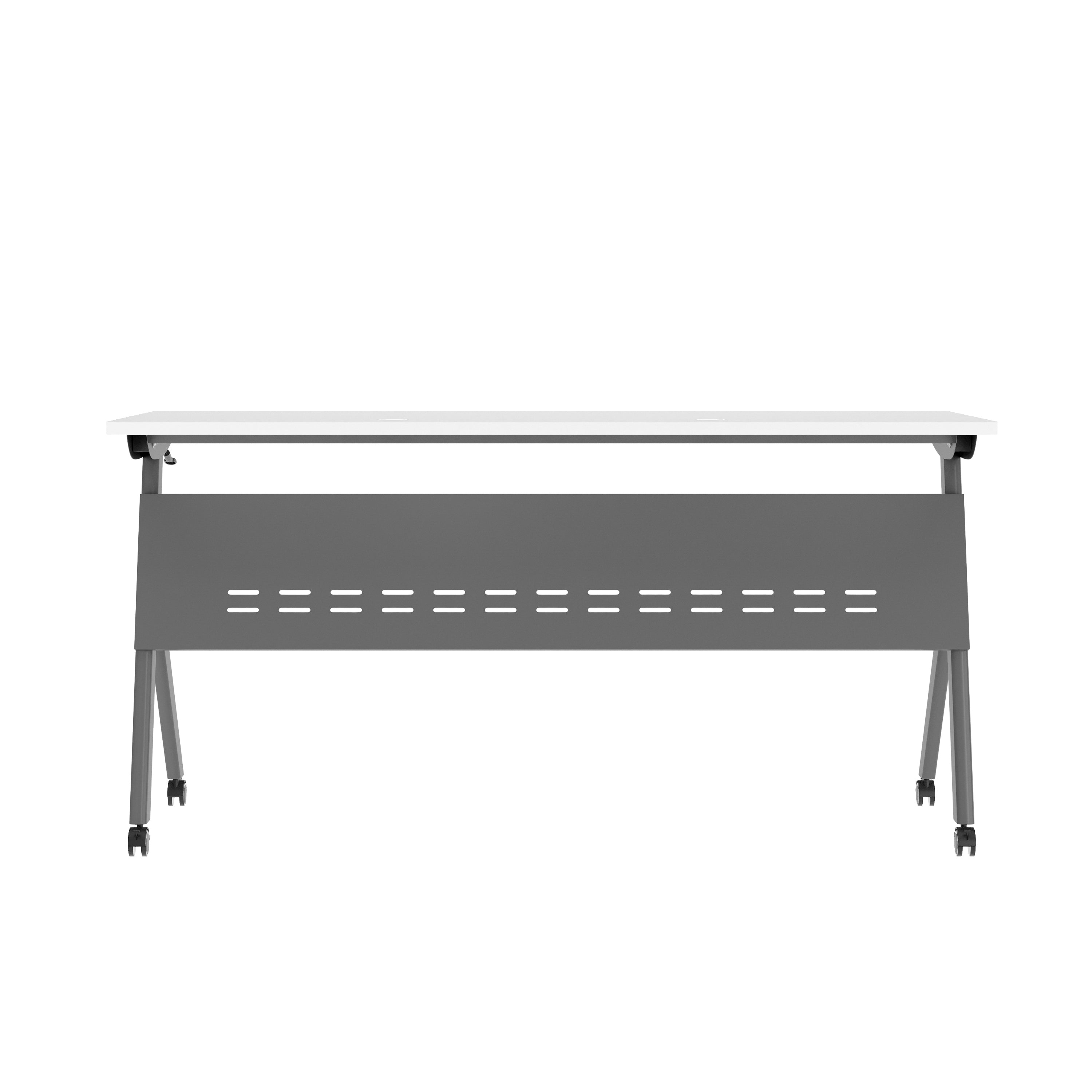 Davis Commercial Grade 60" x 24" Heavy-Duty Nesting Flip Training Table with Y-Legs, Modesty Panel, 1" Thick White Tabletop, and Gray Steel Frame