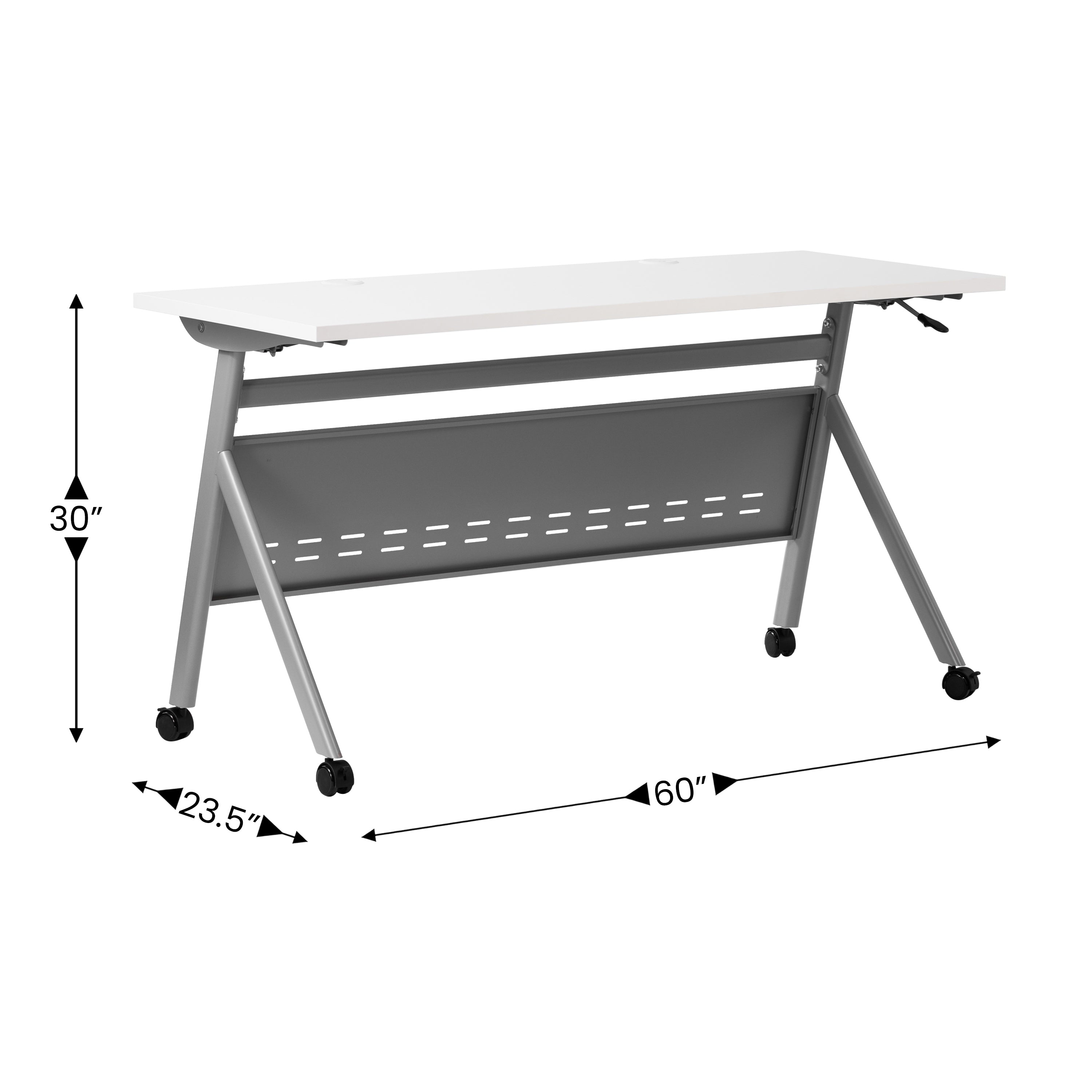 Davis Commercial Grade 60" x 24" Heavy-Duty Nesting Flip Training Table with Y-Legs, Modesty Panel, 1" Thick White Tabletop, and Gray Steel Frame