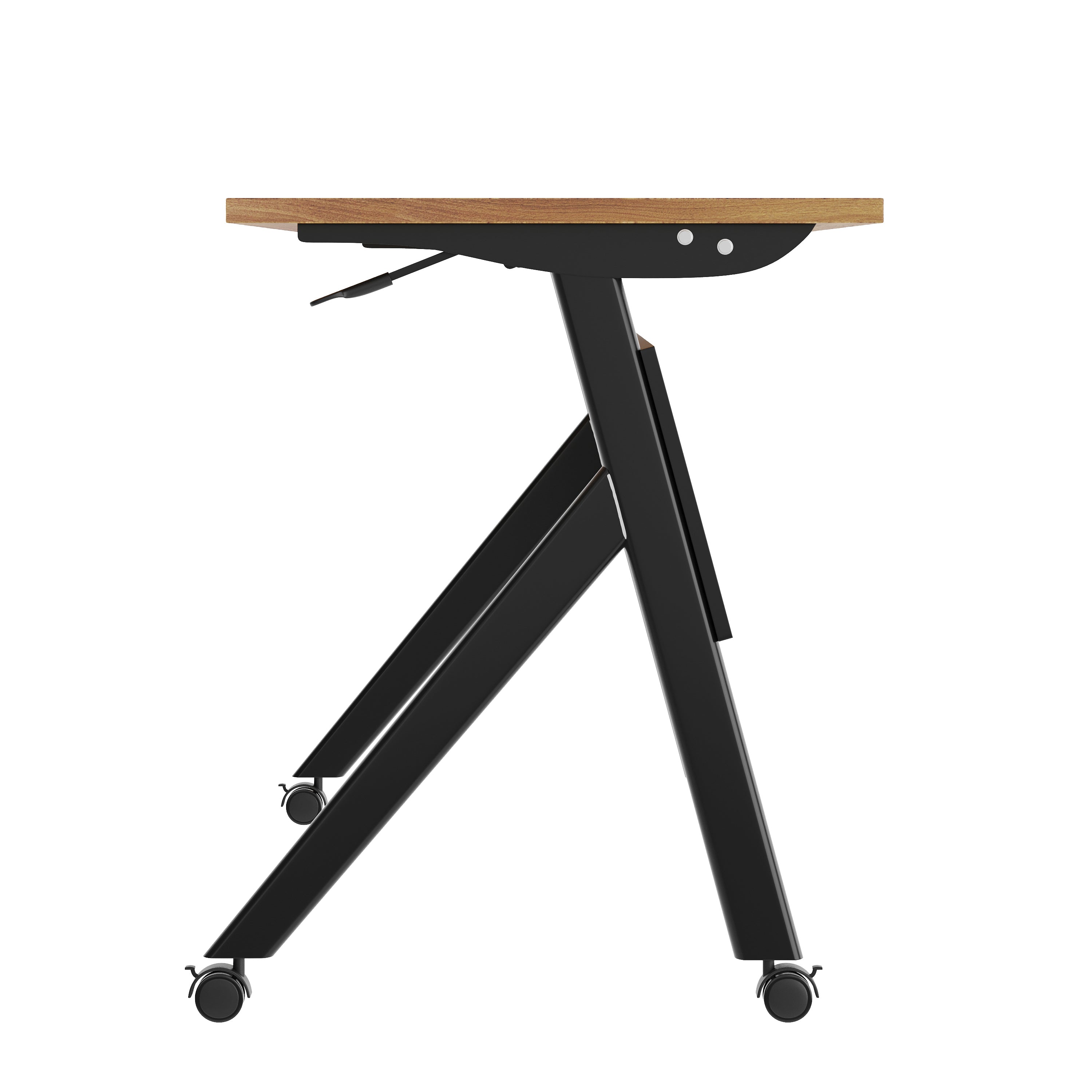 Davis Commercial Grade 60" x 24" Heavy-Duty Nesting Flip Training Table with Y-Legs, Modesty Panel, 1" Thick Walnut Tabletop, and Black Steel Frame