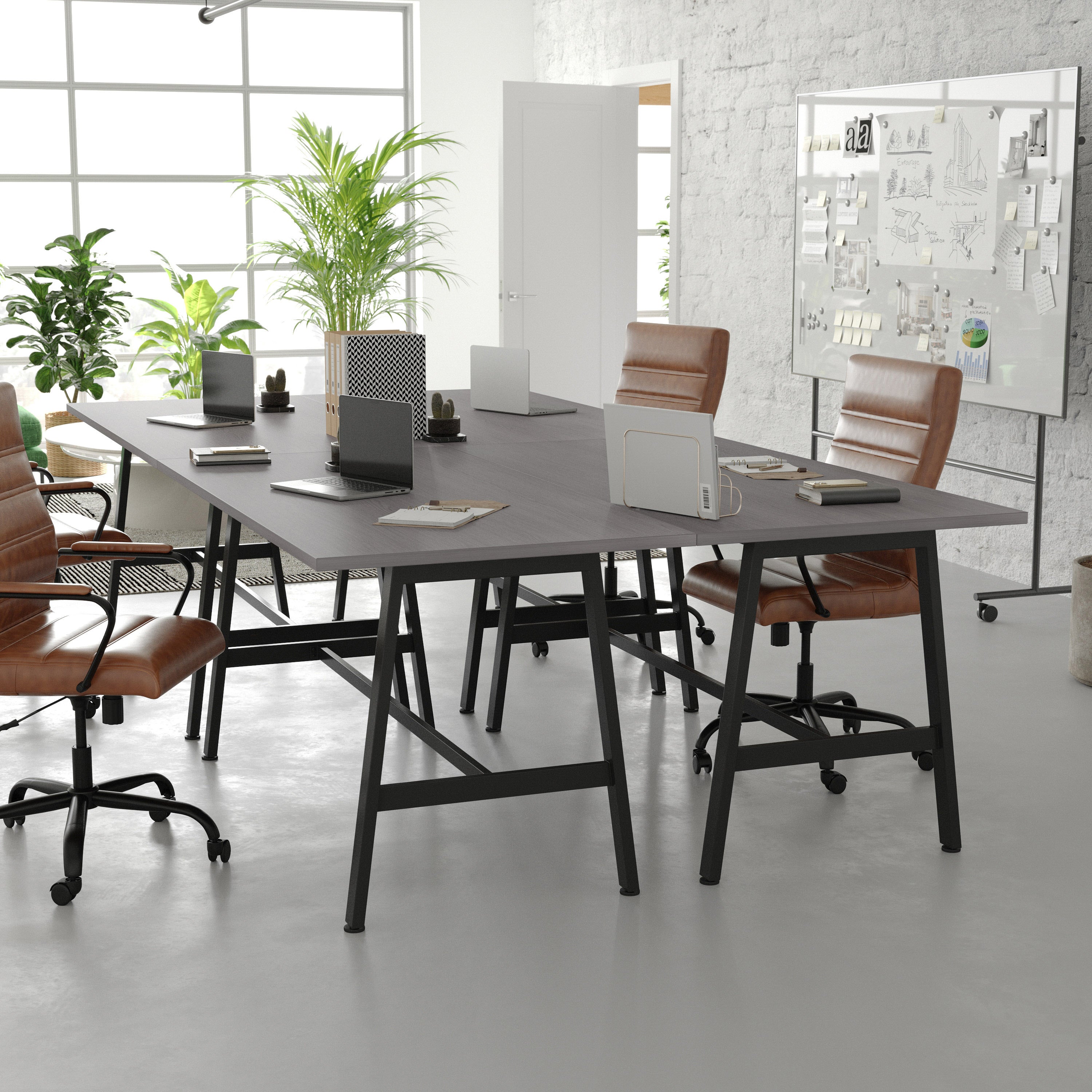 Redmond Commercial 60x30 Conference Table with 1" Thick Double Sided Laminate Table Top with PVC Edging and Heavy Duty A-Frame Steel Base, Gray Oak