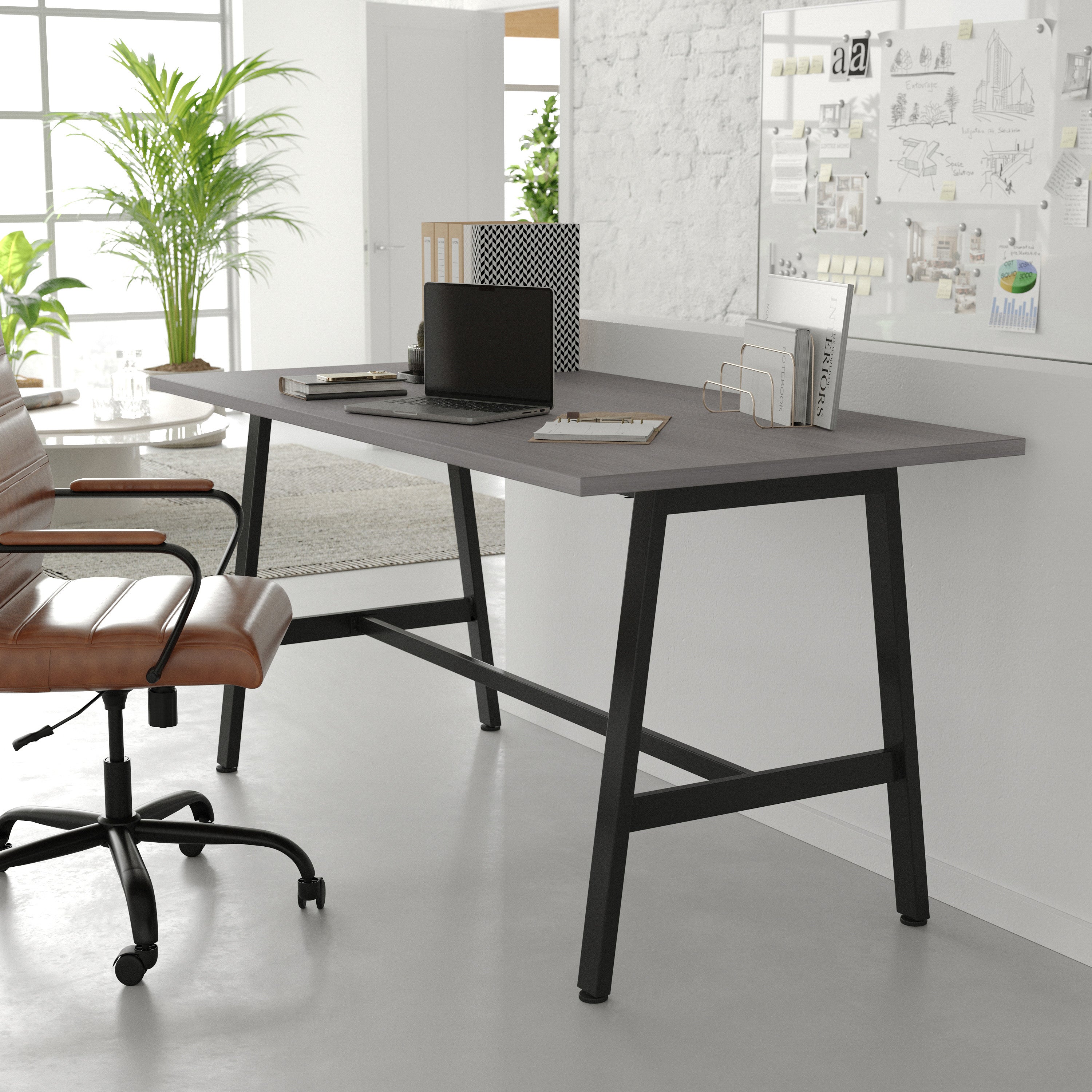 Redmond Commercial 60x30 Conference Table with 1" Thick Double Sided Laminate Table Top with PVC Edging and Heavy Duty A-Frame Steel Base, Gray Oak