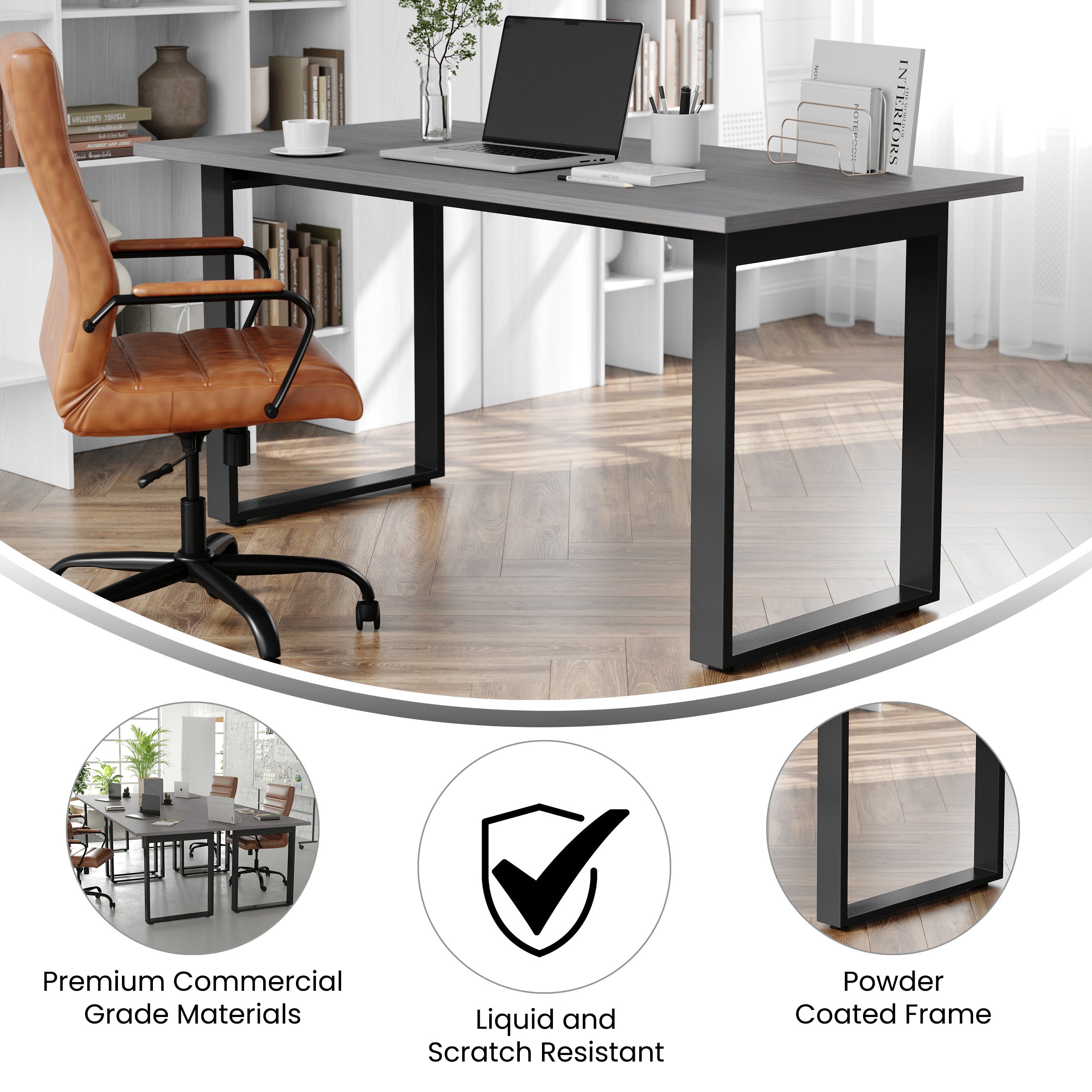 Redmond Commercial 60x30 Conference Table with 1" Thick Double Sided Laminate Table Top with PVC Edging and Heavy Duty U-Frame Steel Base, Gray Oak