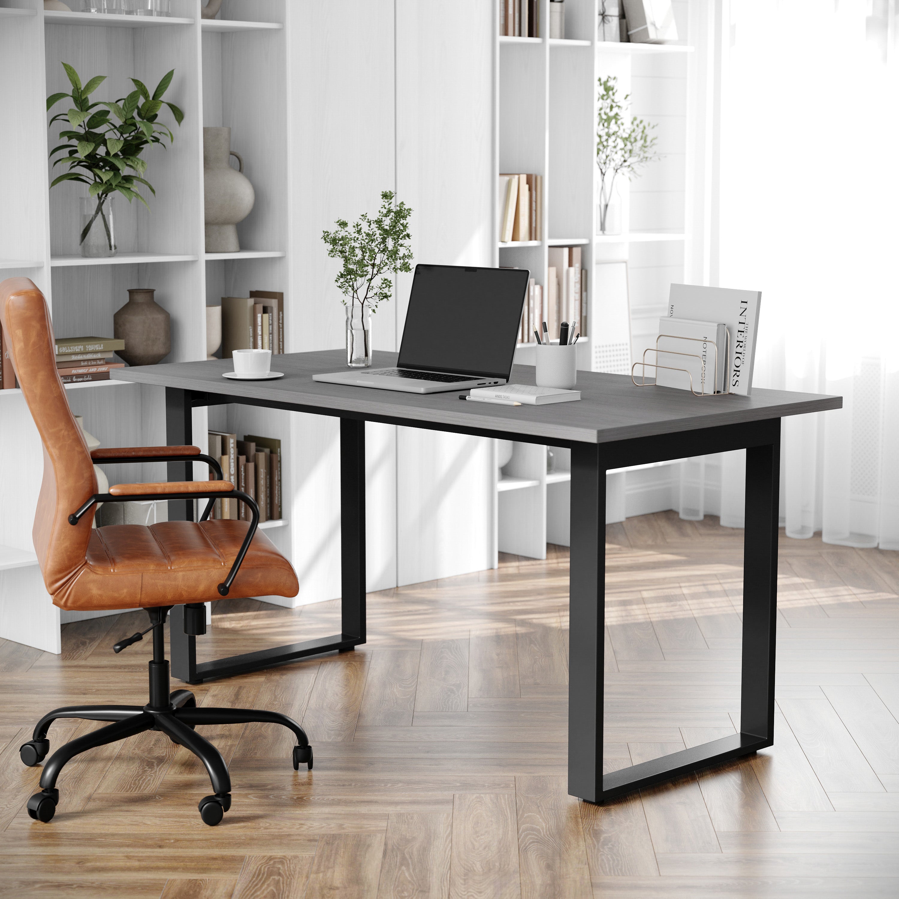 Redmond Commercial 60x30 Conference Table with 1" Thick Double Sided Laminate Table Top with PVC Edging and Heavy Duty U-Frame Steel Base, Gray Oak