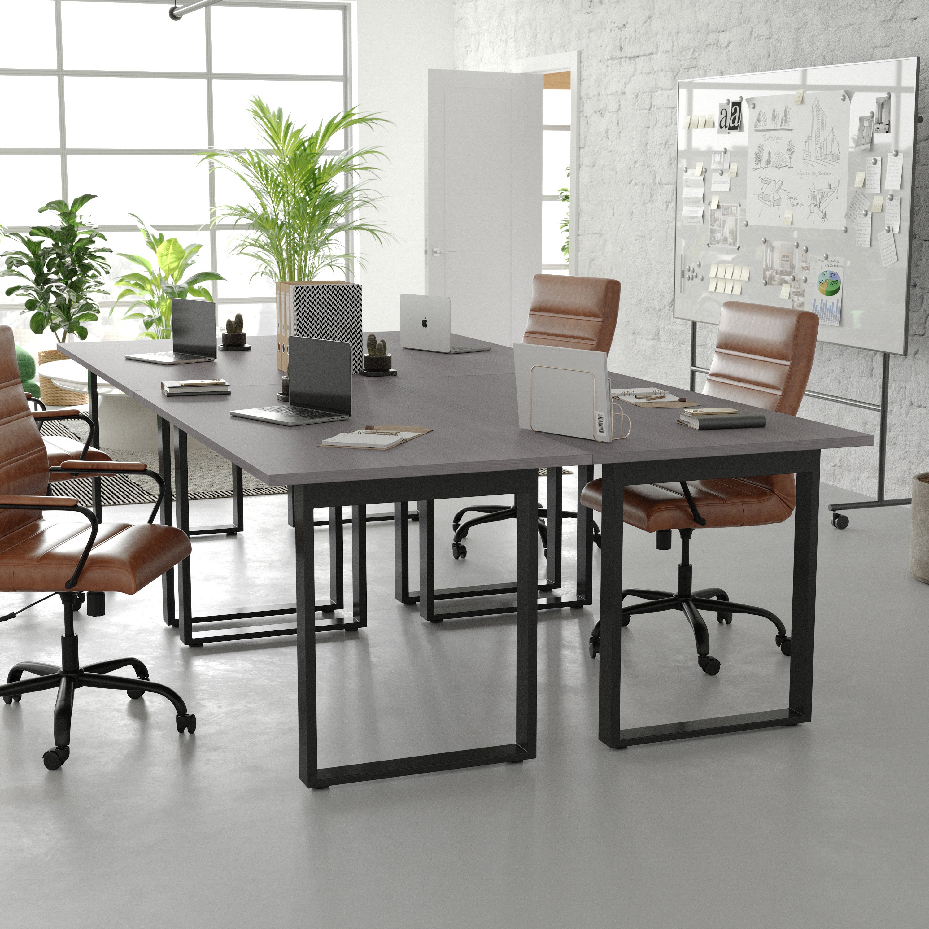Redmond Commercial 60x30 Conference Table with 1" Thick Double Sided Laminate Table Top with PVC Edging and Heavy Duty U-Frame Steel Base, Gray Oak