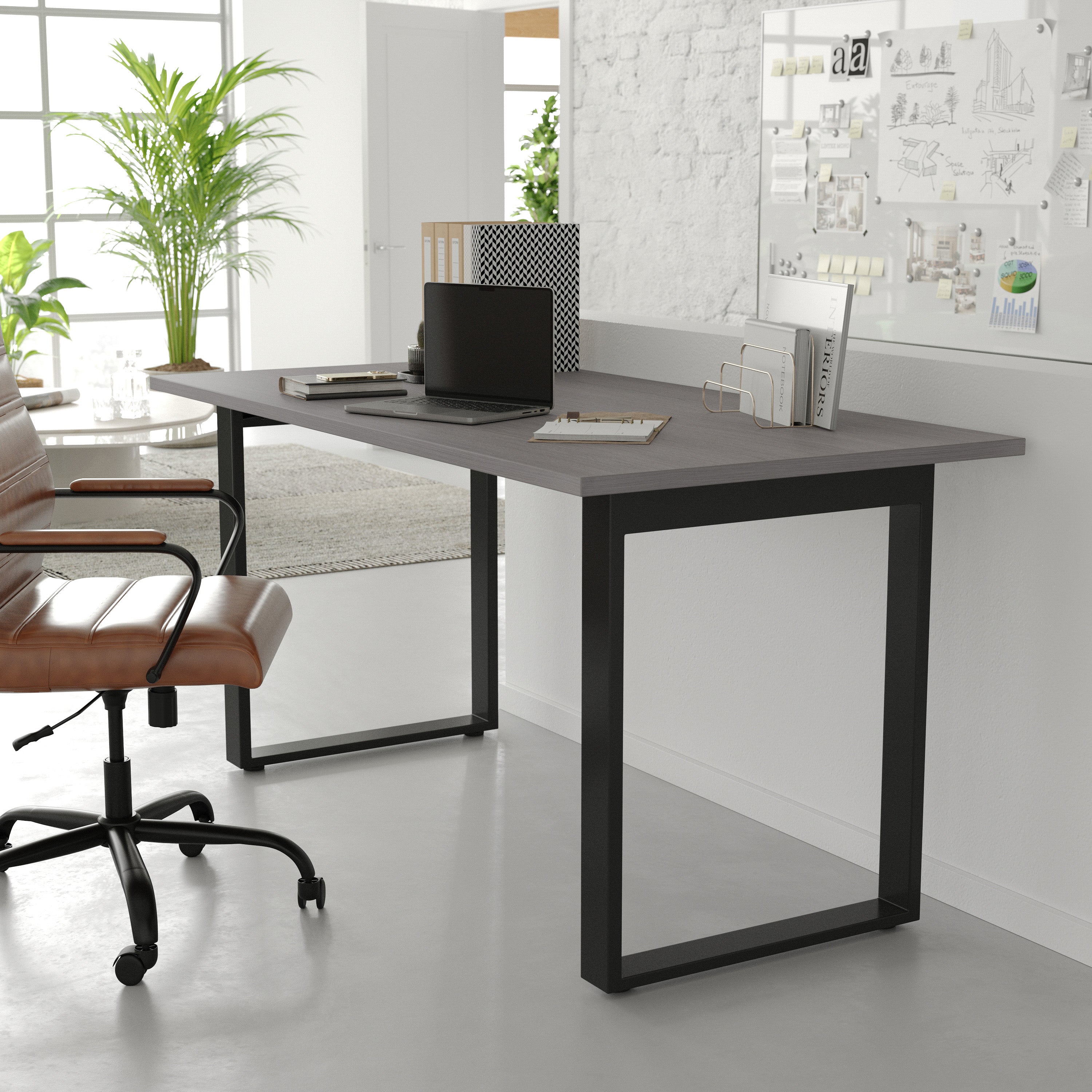 Redmond Commercial 60x30 Conference Table with 1" Thick Double Sided Laminate Table Top with PVC Edging and Heavy Duty U-Frame Steel Base, Gray Oak