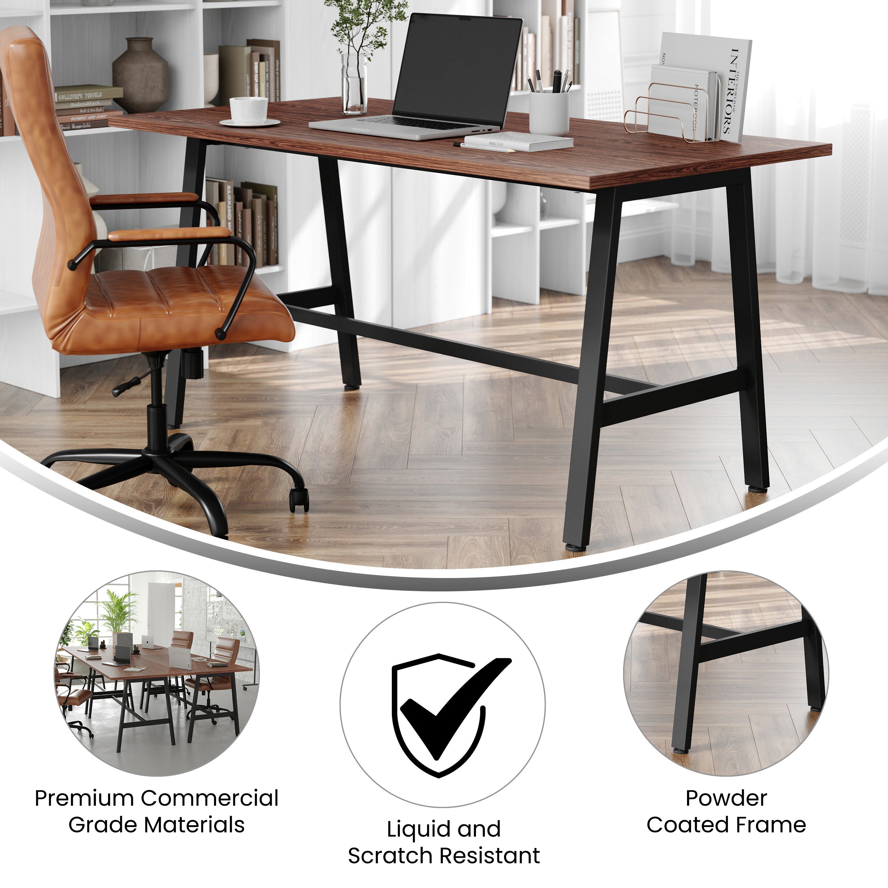 Redmond Commercial 60x30 Conference Table with 1" Thick Double Sided Laminate Table Top with PVC Edging and Heavy Duty A-Frame Steel Base, Walnut