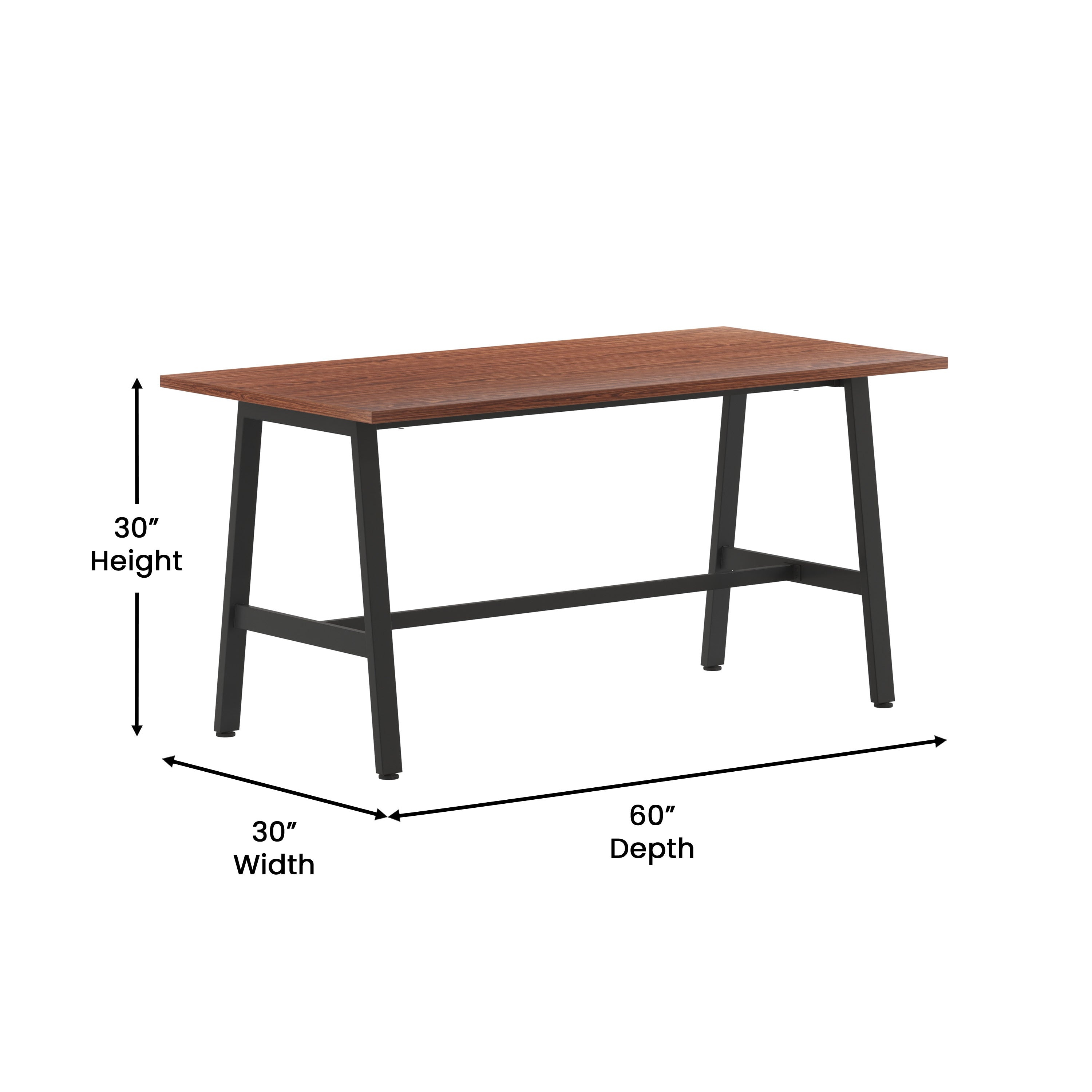 Redmond Commercial 60x30 Conference Table with 1" Thick Double Sided Laminate Table Top with PVC Edging and Heavy Duty A-Frame Steel Base, Walnut