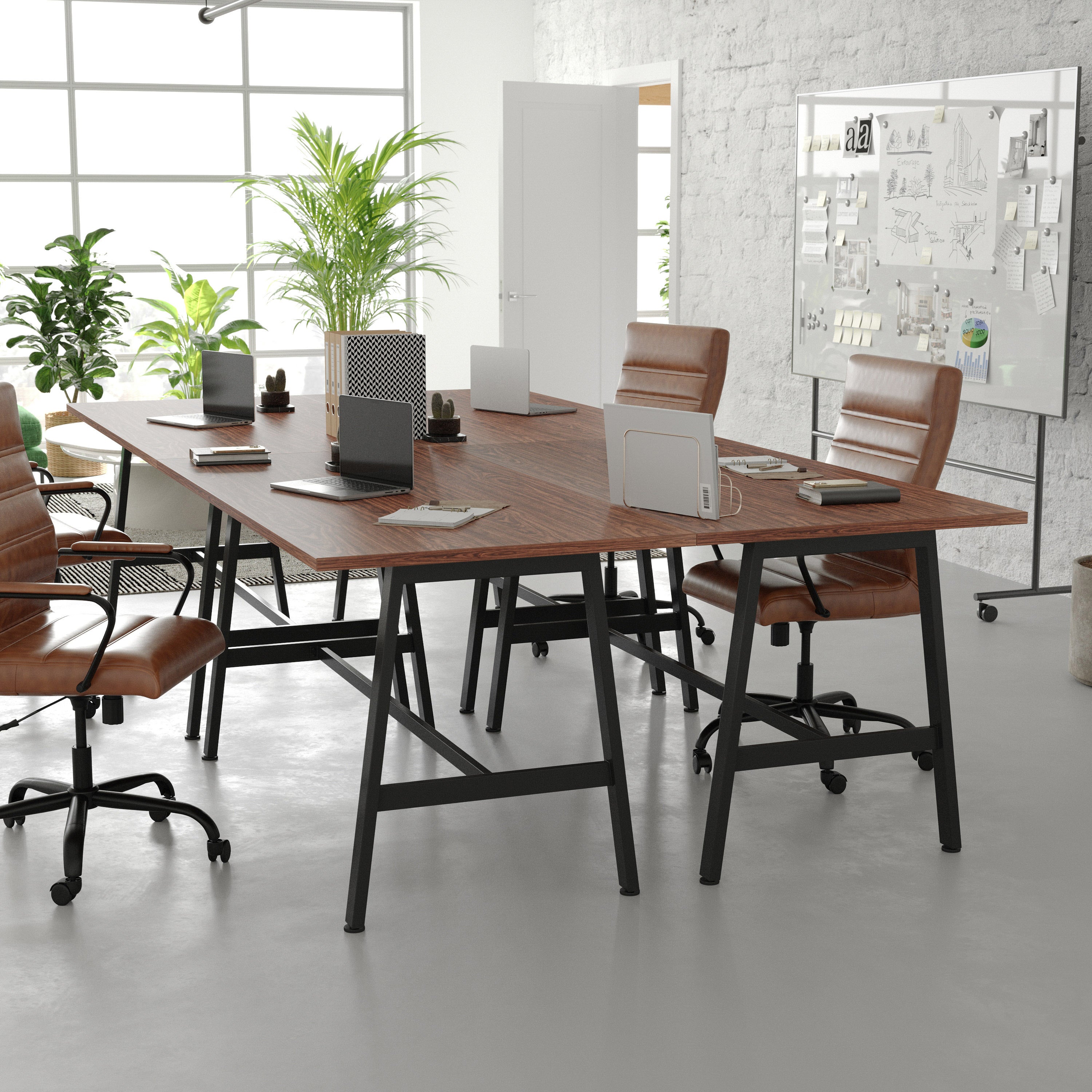 Redmond Commercial 60x30 Conference Table with 1" Thick Double Sided Laminate Table Top with PVC Edging and Heavy Duty A-Frame Steel Base, Walnut