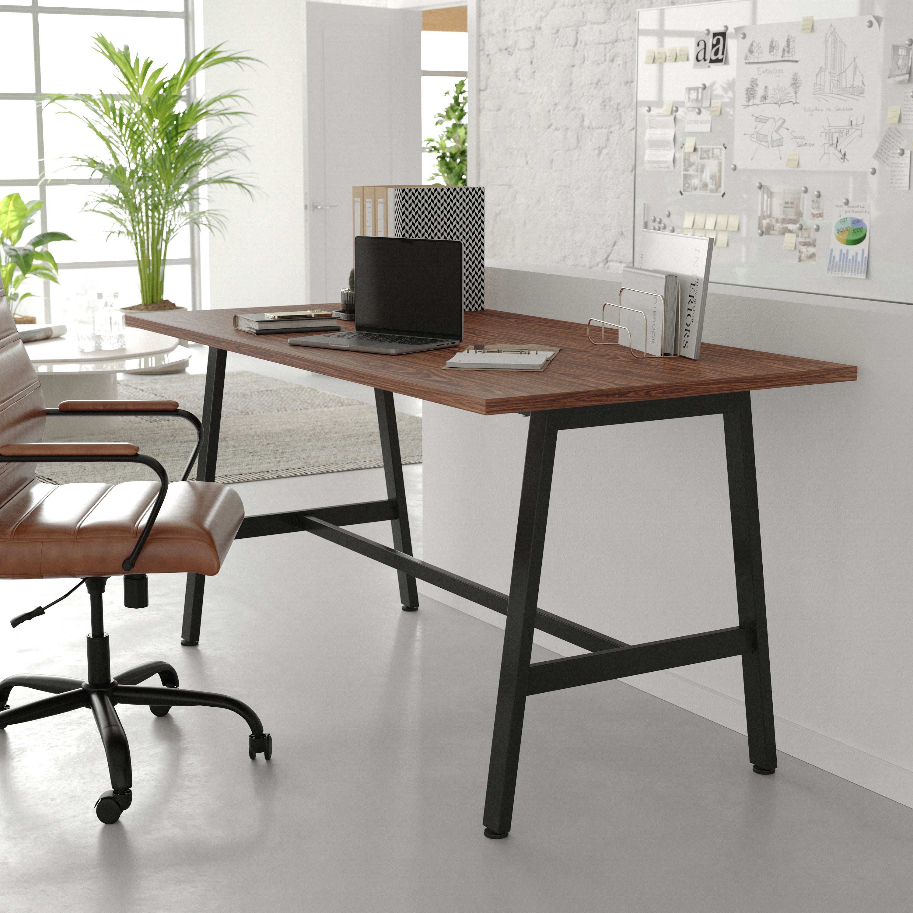 Redmond Commercial 60x30 Conference Table with 1" Thick Double Sided Laminate Table Top with PVC Edging and Heavy Duty A-Frame Steel Base, Walnut