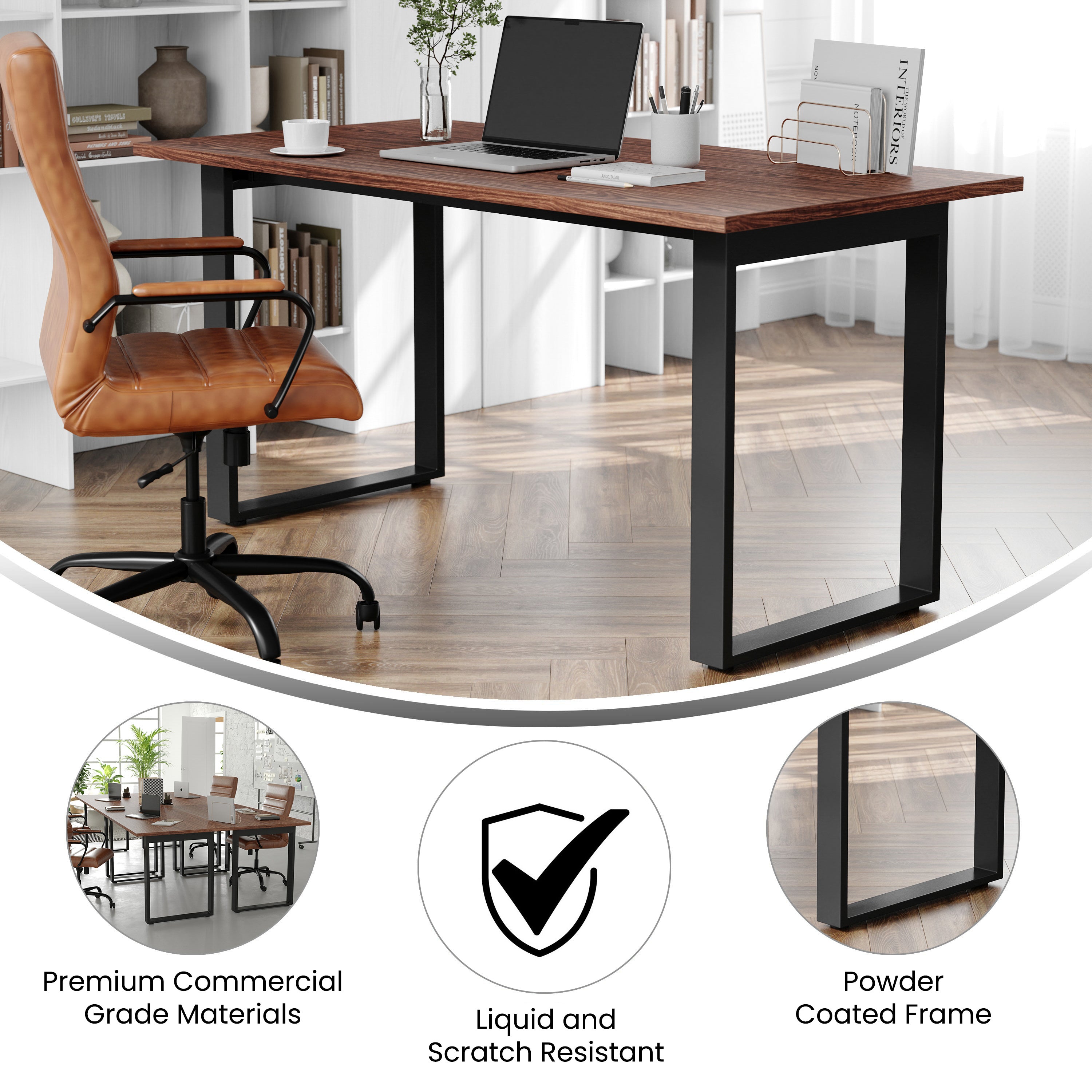 Redmond Commercial 60x30 Conference Table with 1" Thick Double Sided Laminate Table Top with PVC Edging and Heavy Duty U-Frame Steel Base, Walnut