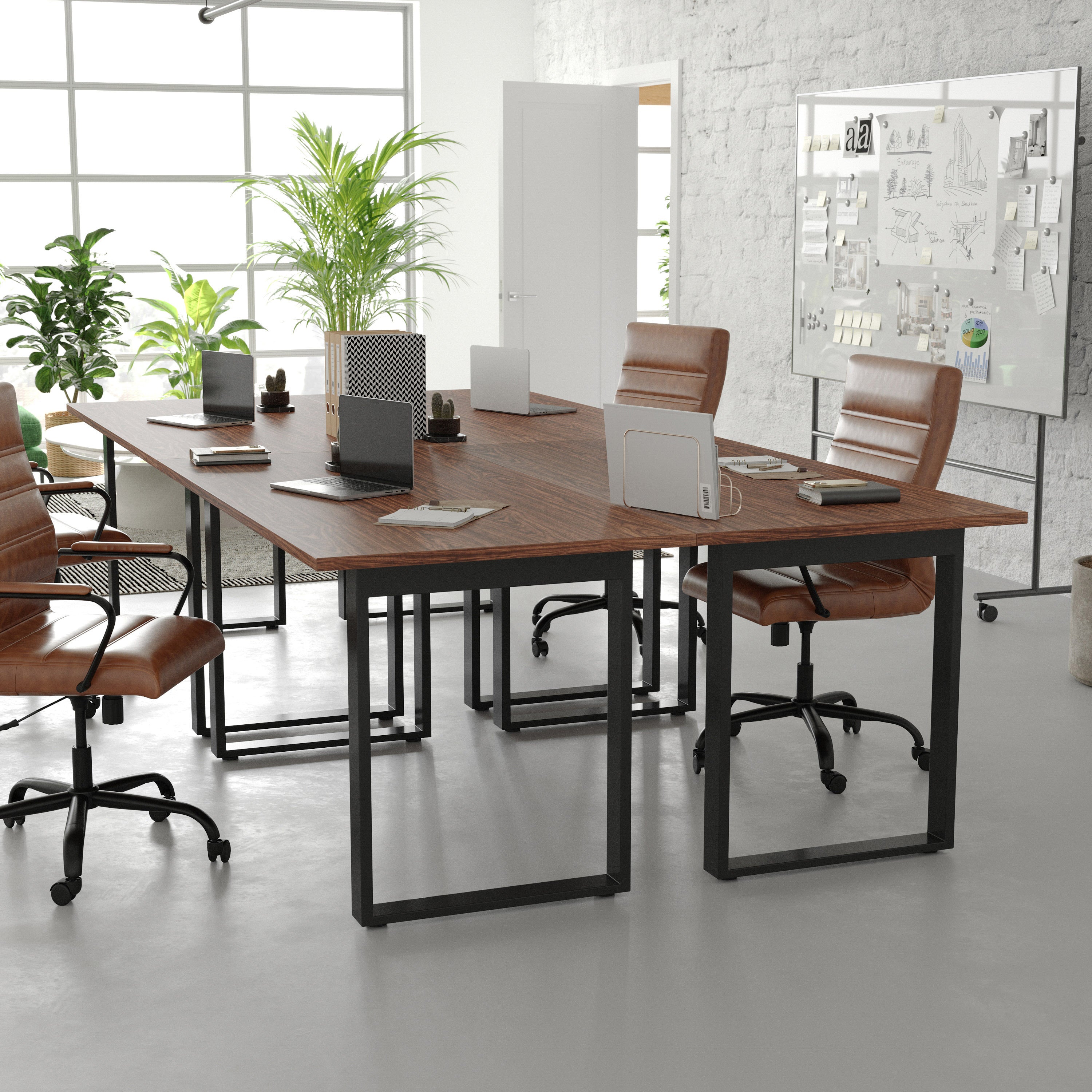 Redmond Commercial 60x30 Conference Table with 1" Thick Double Sided Laminate Table Top with PVC Edging and Heavy Duty U-Frame Steel Base, Walnut