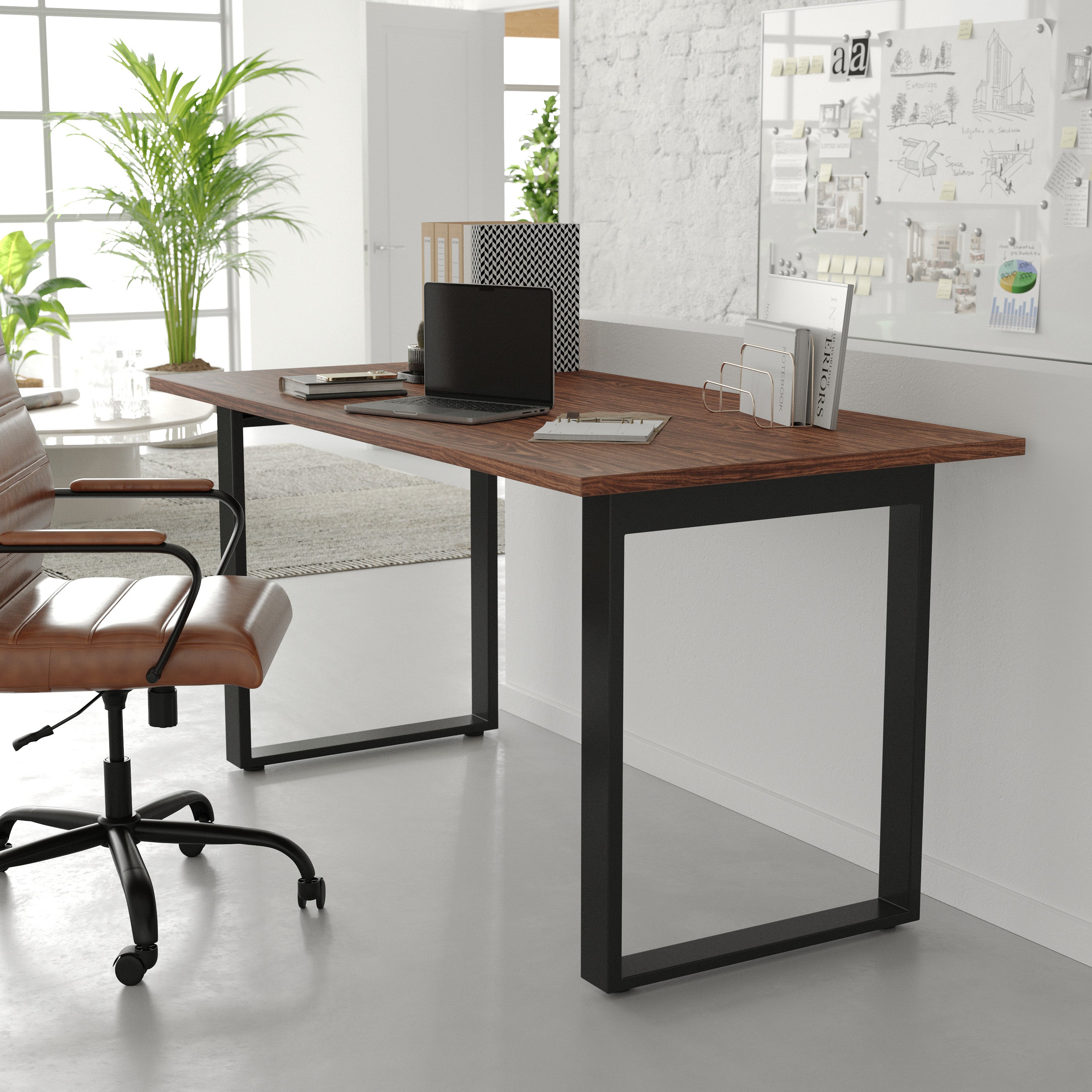 Redmond Commercial 60x30 Conference Table with 1" Thick Double Sided Laminate Table Top with PVC Edging and Heavy Duty U-Frame Steel Base, Walnut