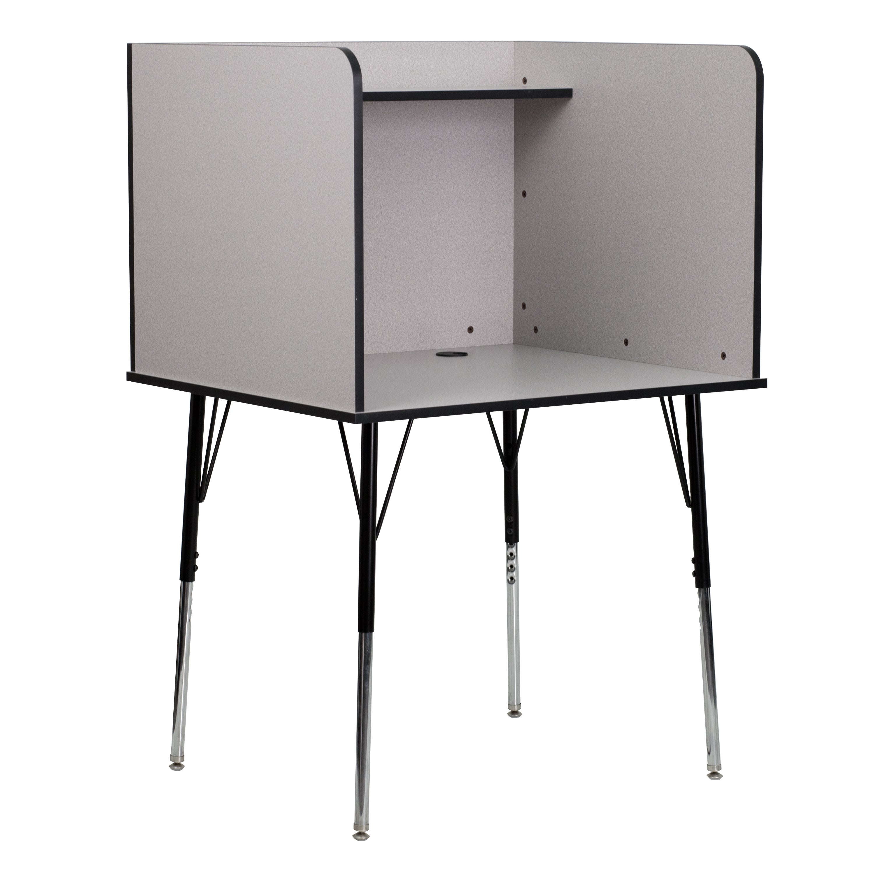 Justin Stand-Alone Study Carrel with Top Shelf - Height Adjustable Legs and Wire Management Grommet - Nebula Grey Finish