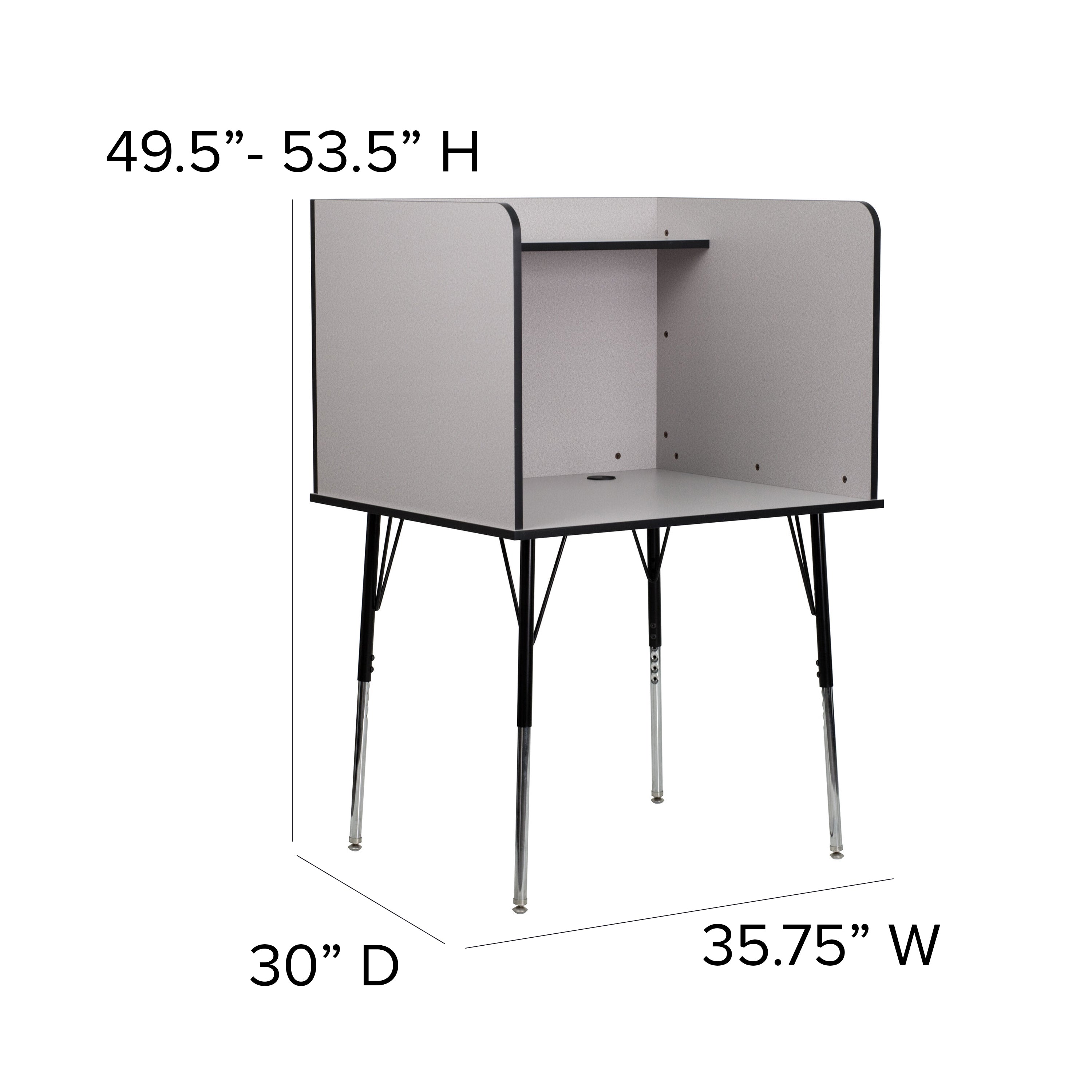 Justin Stand-Alone Study Carrel with Top Shelf - Height Adjustable Legs and Wire Management Grommet - Nebula Grey Finish
