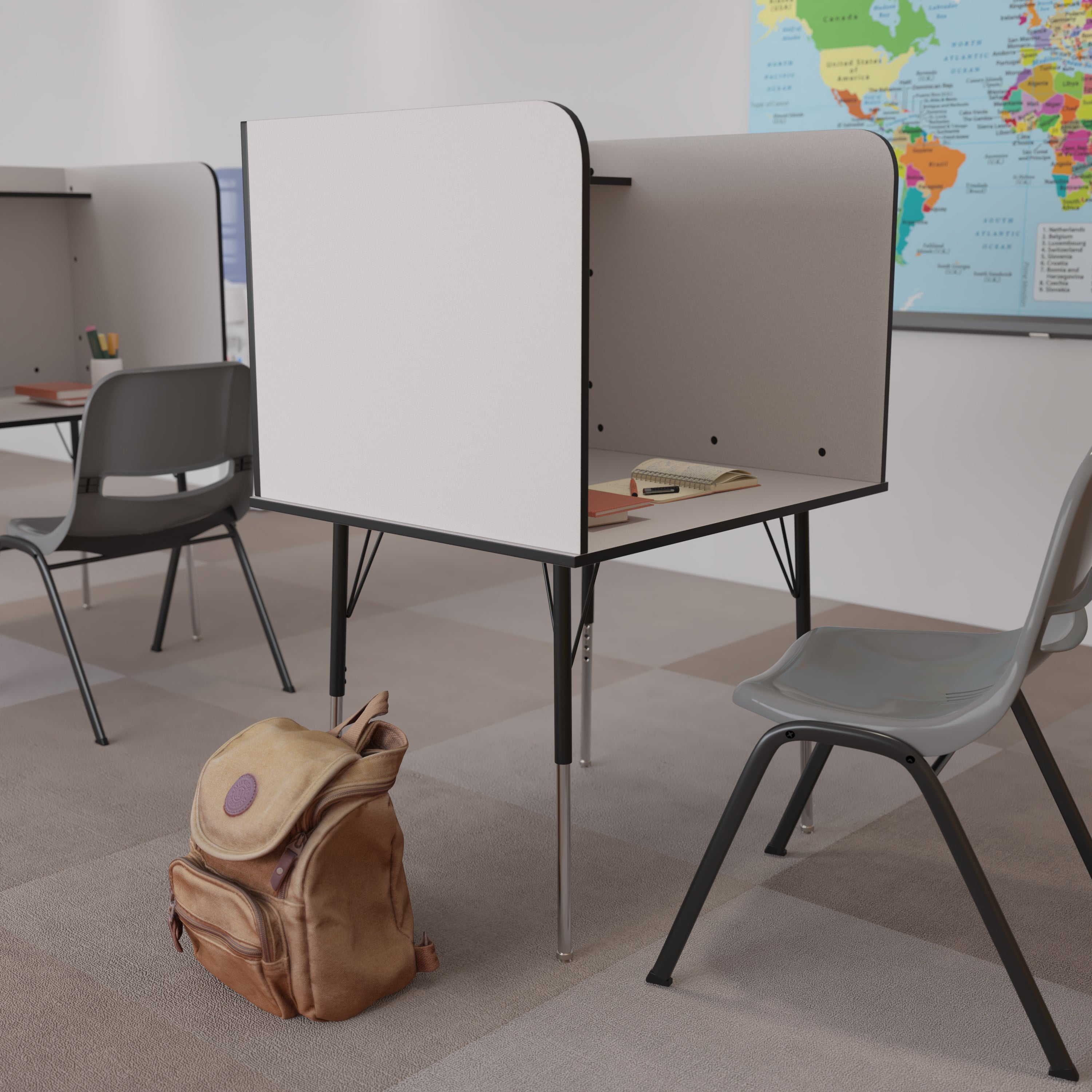 Justin Stand-Alone Study Carrel with Top Shelf - Height Adjustable Legs and Wire Management Grommet - Nebula Grey Finish