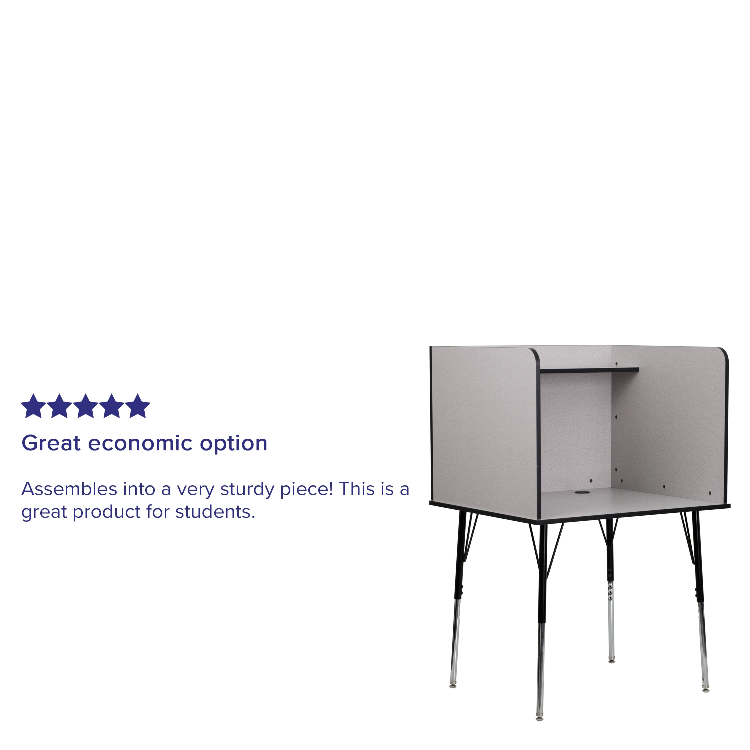 Justin Stand-Alone Study Carrel with Top Shelf - Height Adjustable Legs and Wire Management Grommet - Nebula Grey Finish