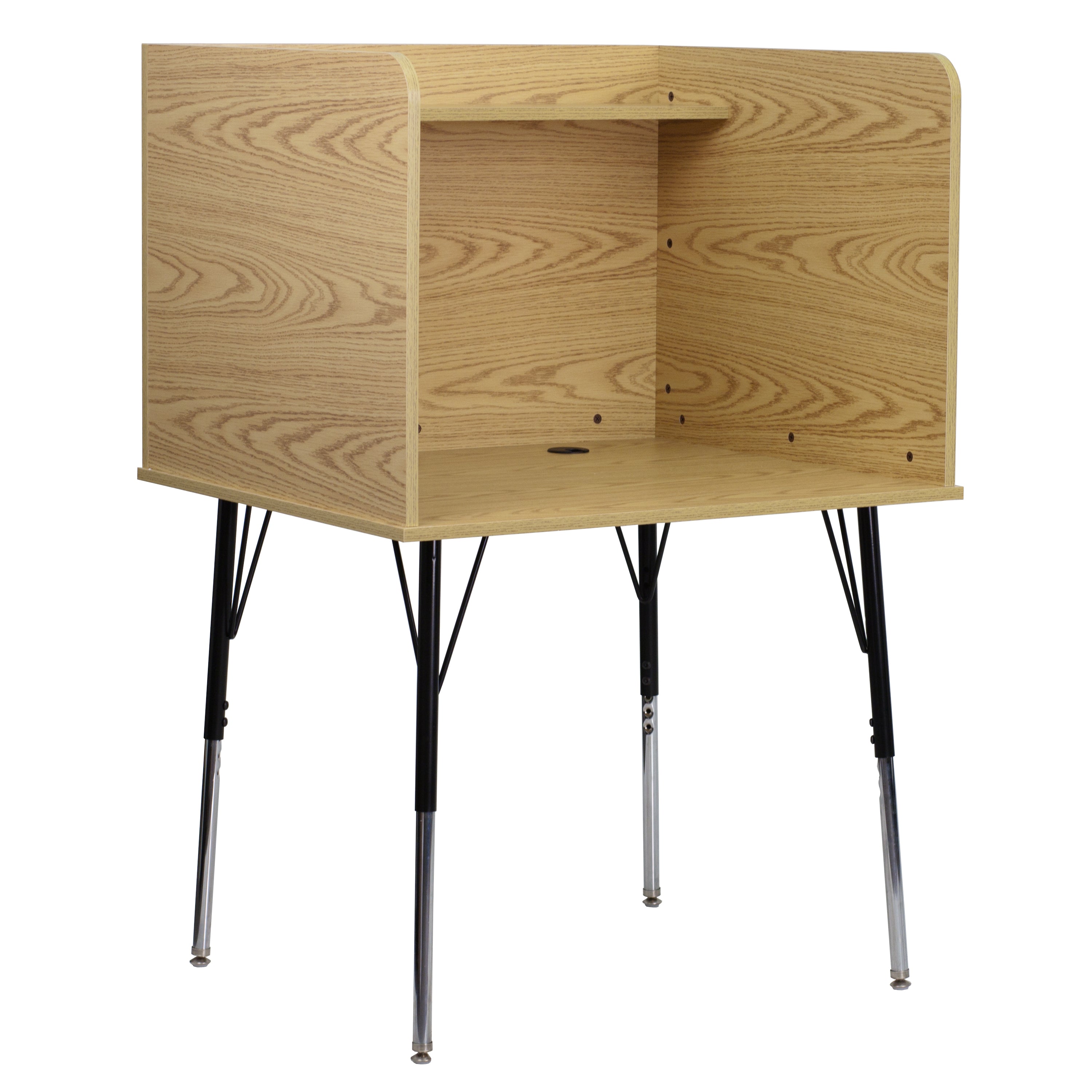 Justin Stand-Alone Study Carrel with Top Shelf - Height Adjustable Legs and Wire Management Grommet - Oak Finish