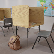 Justin Stand-Alone Study Carrel with Top Shelf - Height Adjustable Legs and Wire Management Grommet - Oak Finish