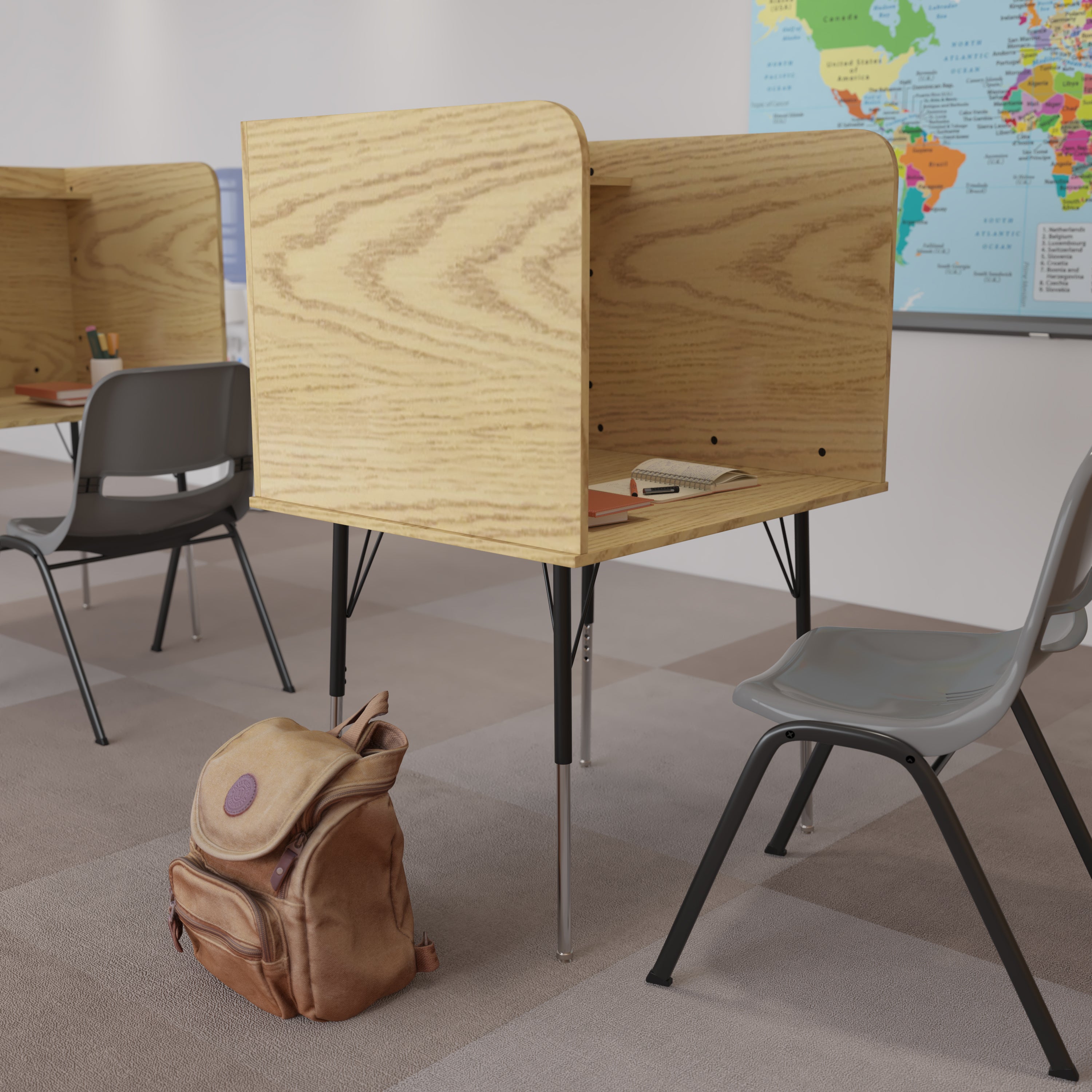 Justin Stand-Alone Study Carrel with Top Shelf - Height Adjustable Legs and Wire Management Grommet - Oak Finish