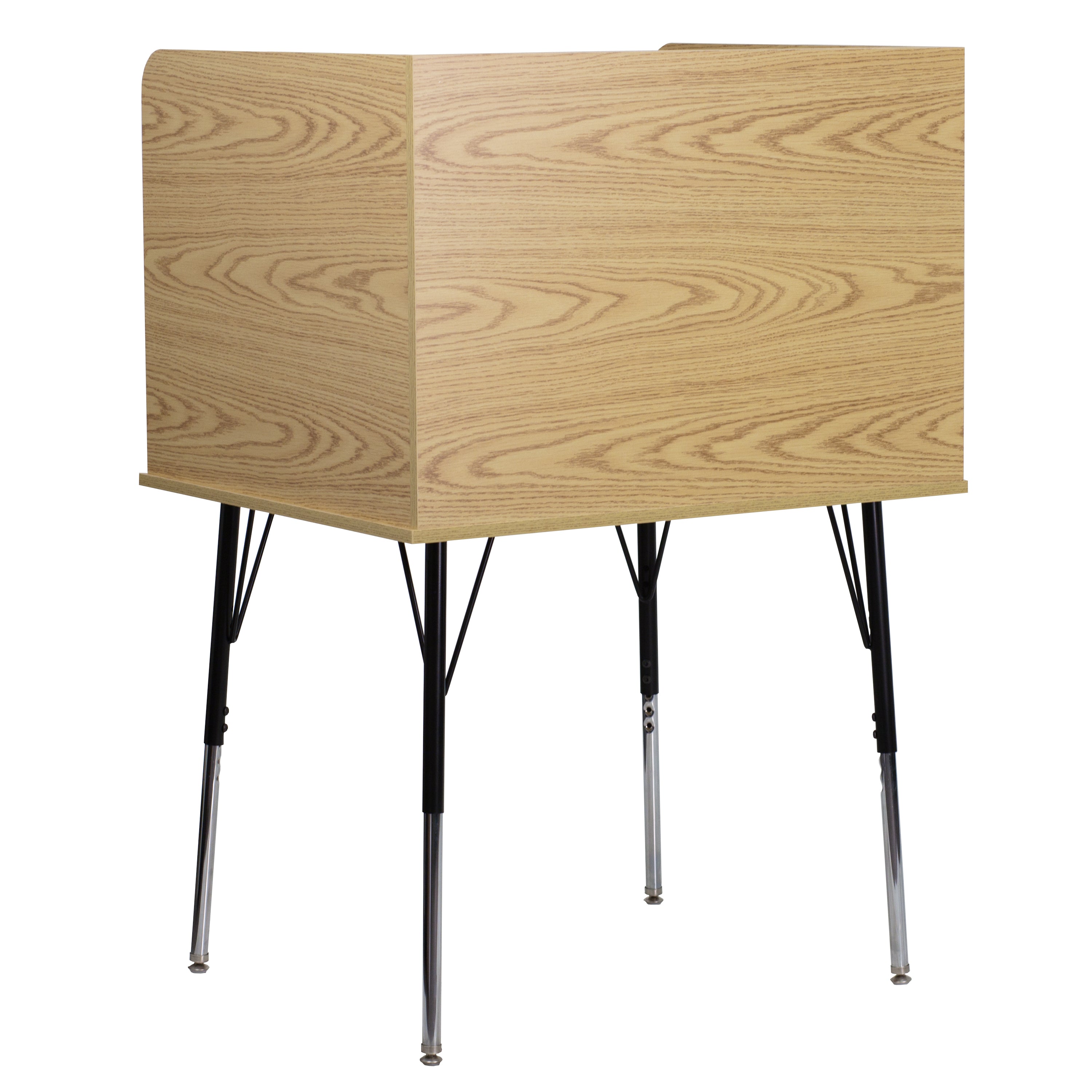 Justin Stand-Alone Study Carrel with Top Shelf - Height Adjustable Legs and Wire Management Grommet - Oak Finish