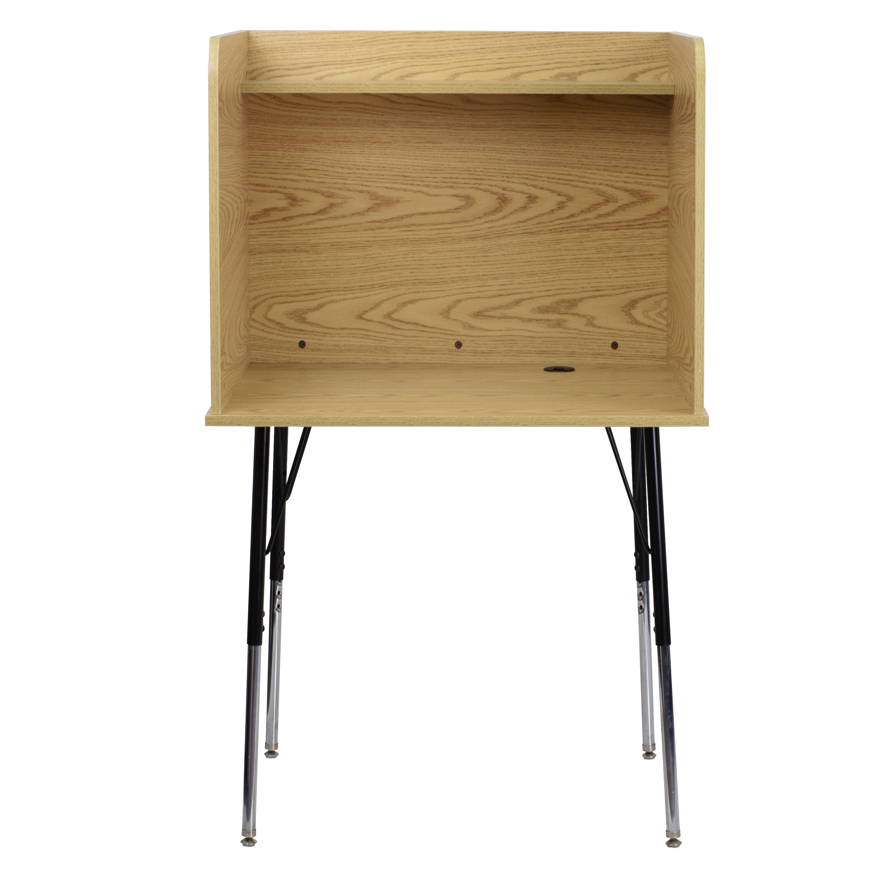Justin Stand-Alone Study Carrel with Top Shelf - Height Adjustable Legs and Wire Management Grommet - Oak Finish