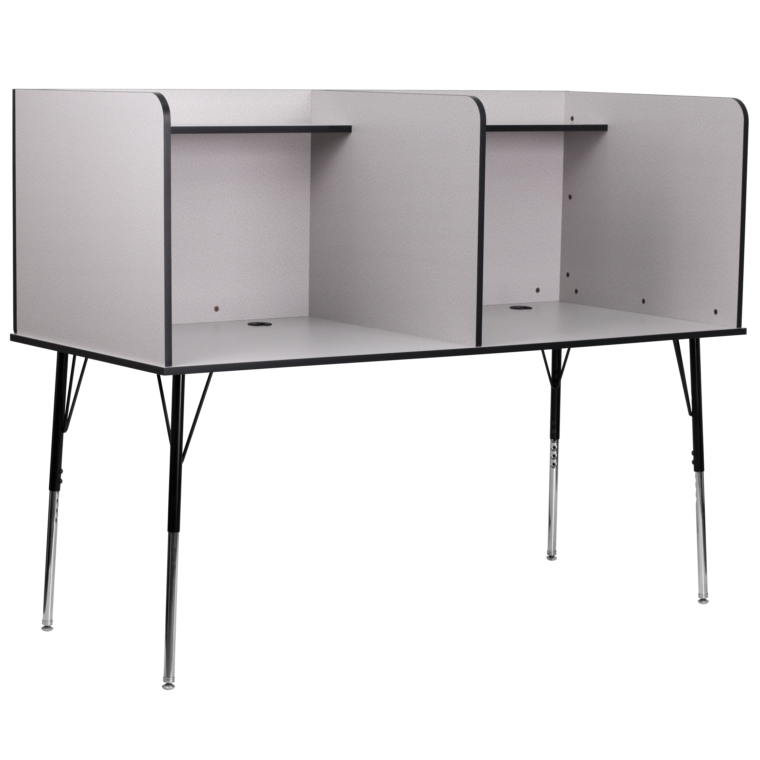 Michael Stand-Alone Double Study Carrel with Top Shelf - Height Adjustable Legs and Wire Management Grommet - Nebula Grey Finish