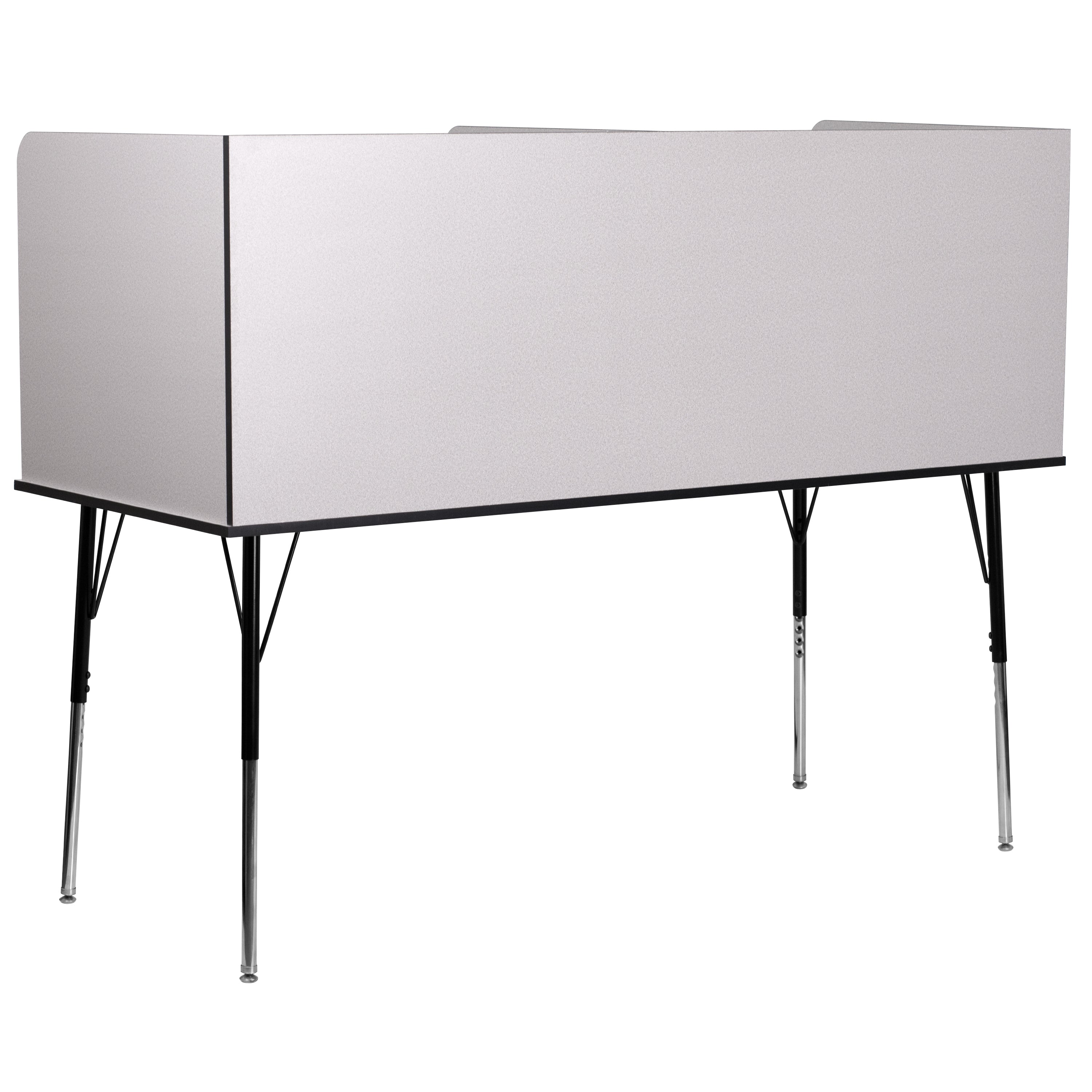 Michael Stand-Alone Double Study Carrel with Top Shelf - Height Adjustable Legs and Wire Management Grommet - Nebula Grey Finish