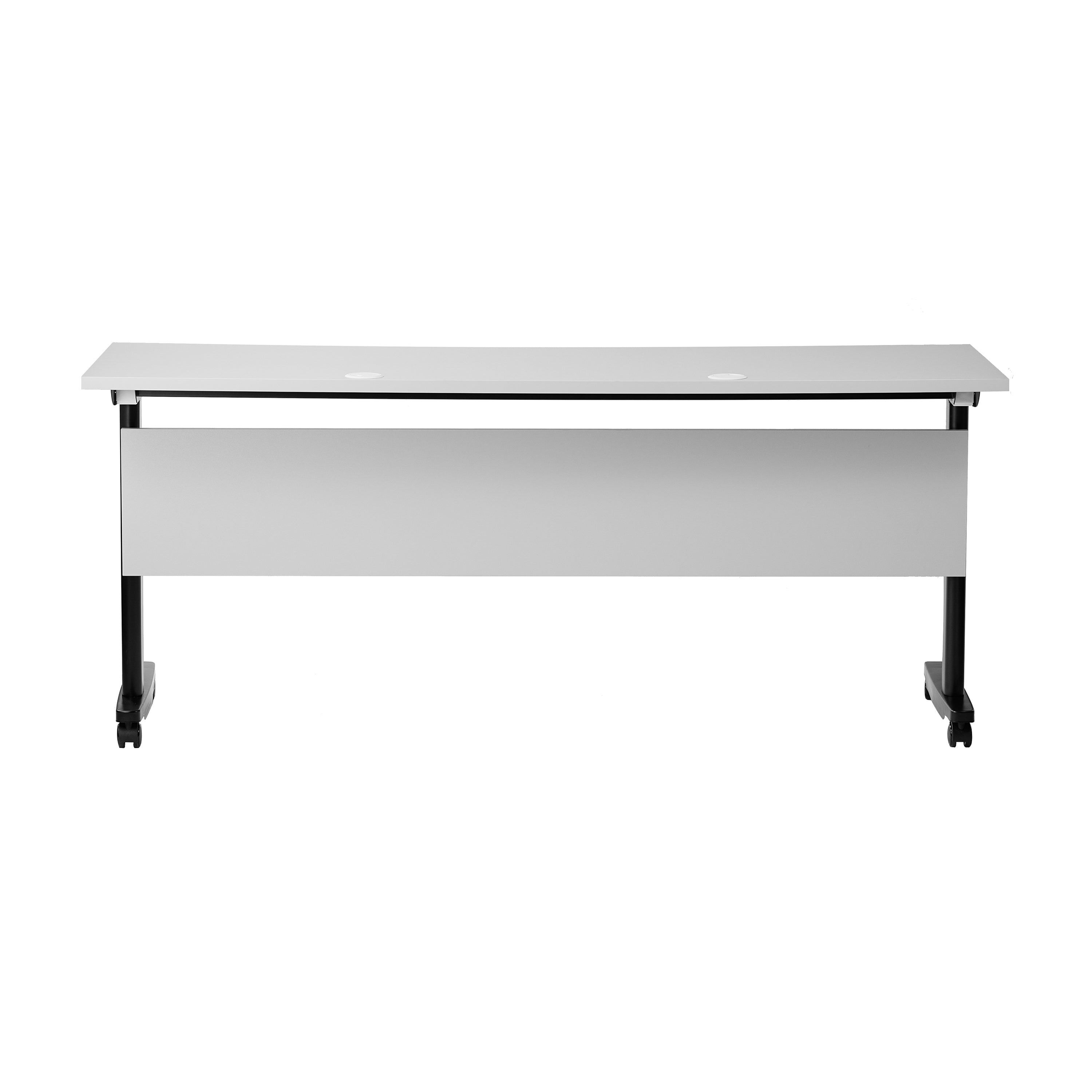 Palmer Commercial Grade 72" x 24" Heavy-Duty Nesting Flip Training Table with T-Legs, Modesty Panel, 1" Thick Gray Tabletop, and Black Steel Frame