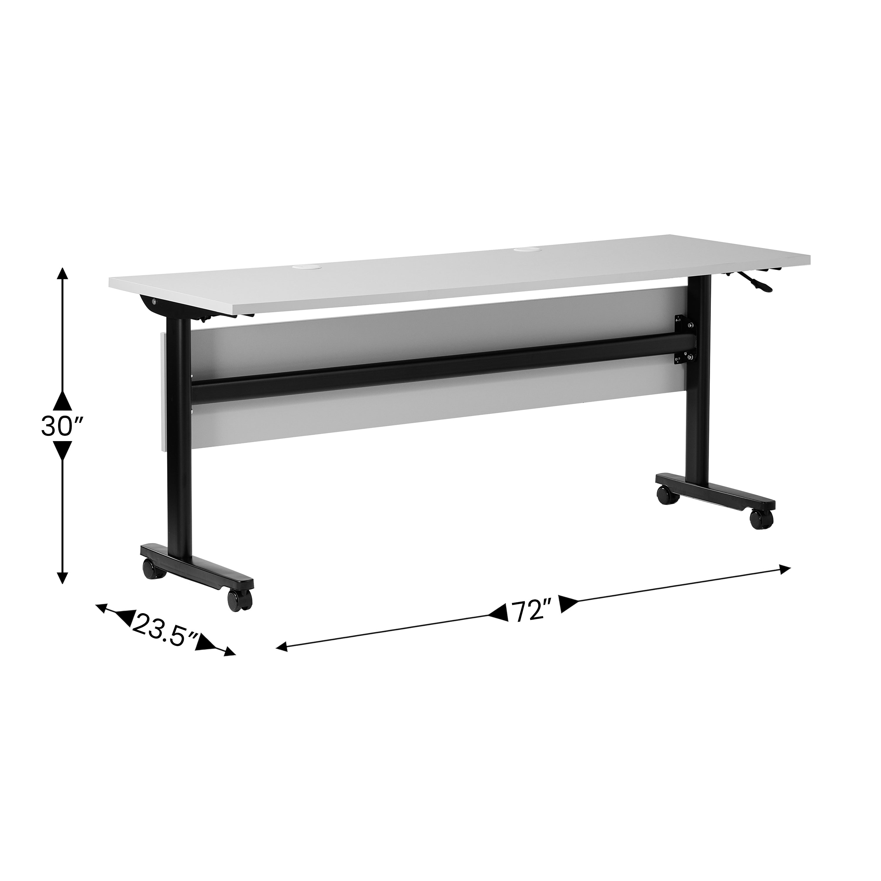 Palmer Commercial Grade 72" x 24" Heavy-Duty Nesting Flip Training Table with T-Legs, Modesty Panel, 1" Thick Gray Tabletop, and Black Steel Frame